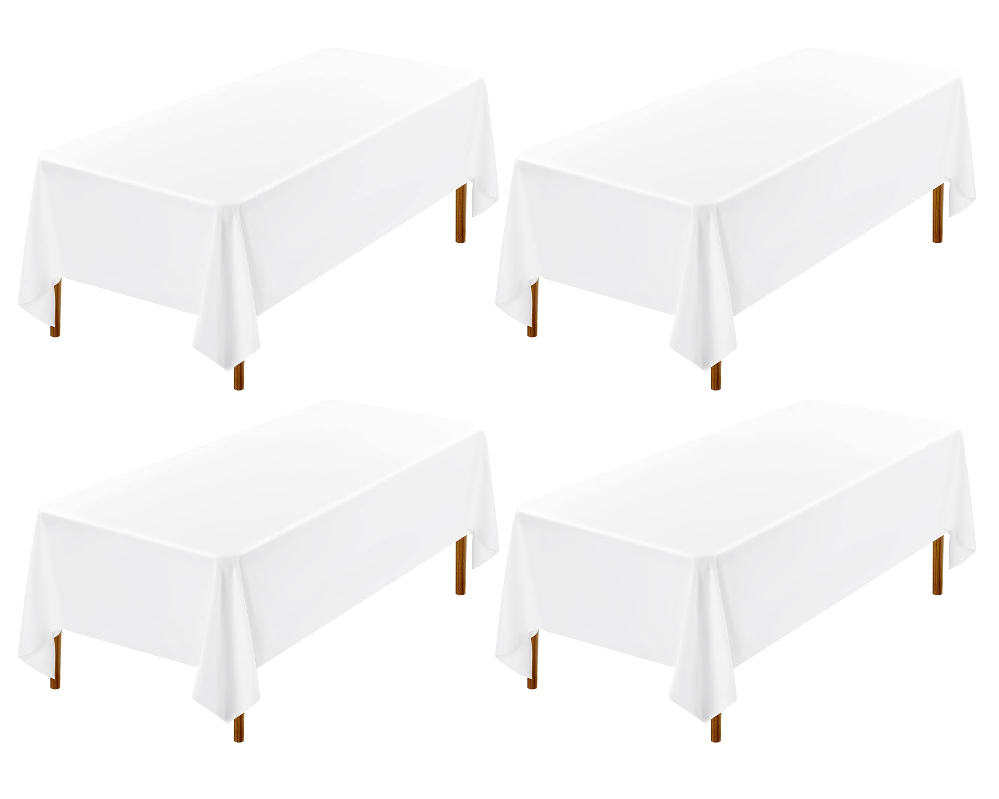 4 Pack White Tablecloth 60 X 126 Inch, Rectangle Tablecloth For 8 Foot Table, Stain And Wrinkle Resistant Washable Polyester Tab