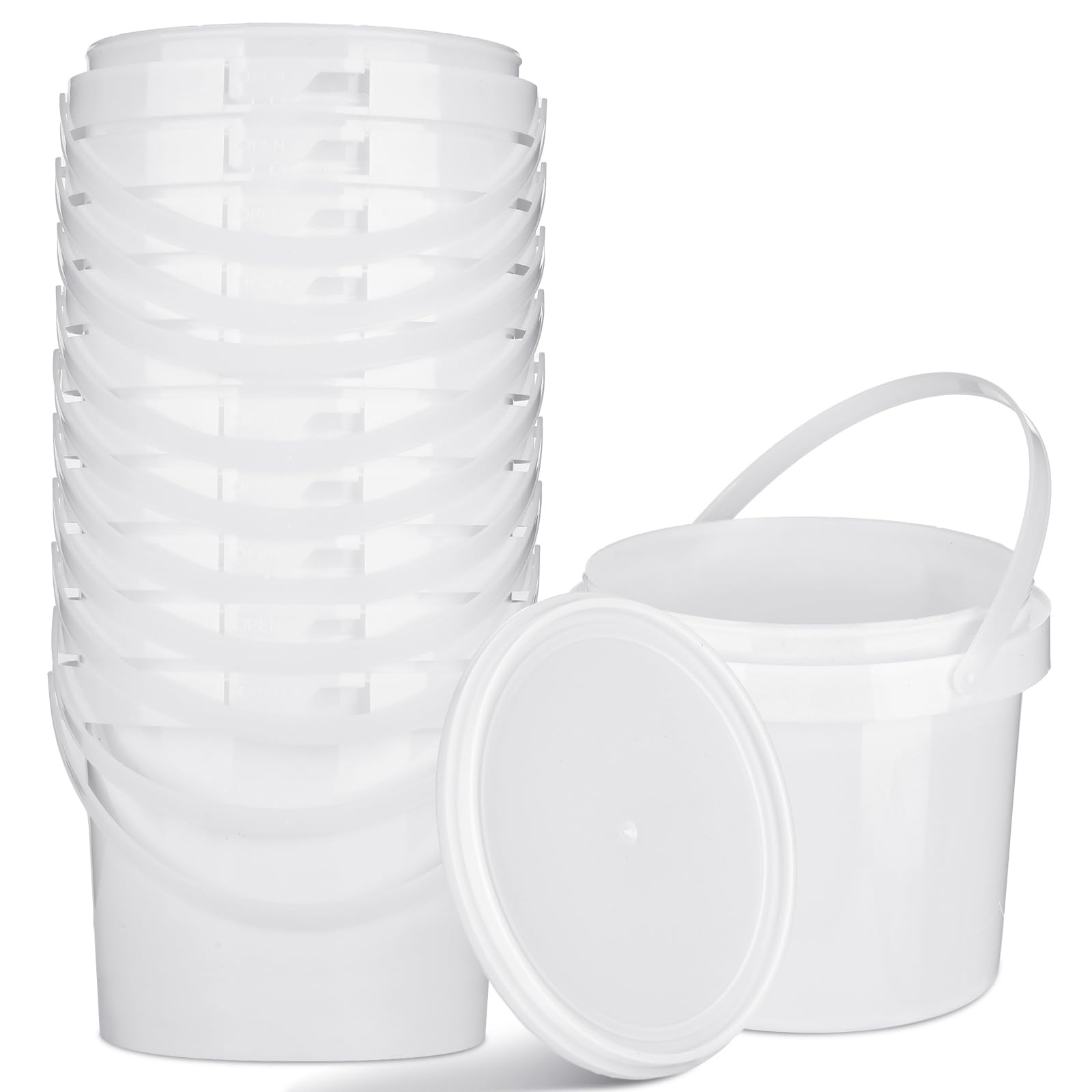 Gerrii 10 Pack White Plastic Bucket with Handle and Lid Food Storage Bucket Containers All Purpose Pail for Multipurpose Paint W