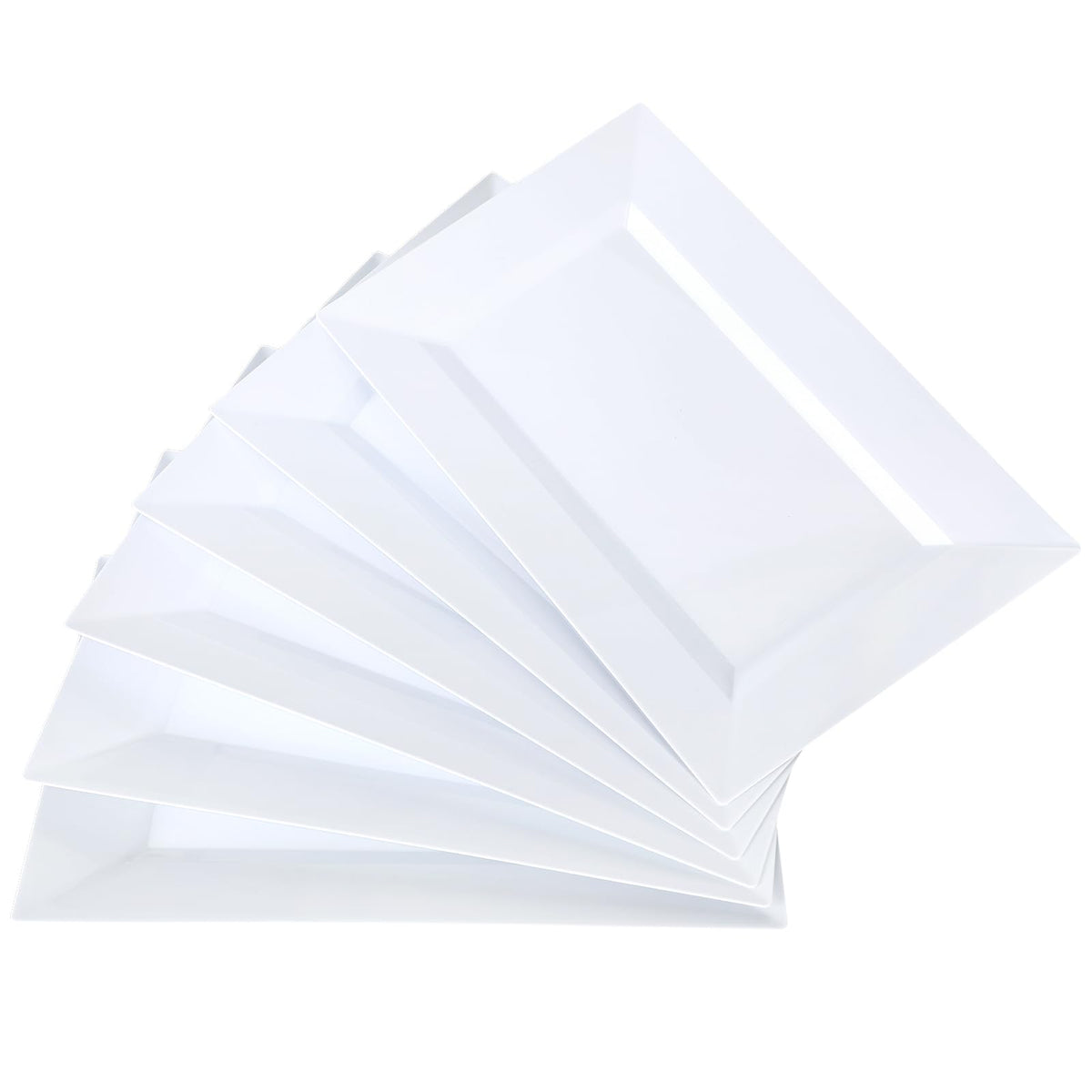 Mwellewm 12 Pcs White Plastic Serving Trays, 14''X9'' Rectangle Dessert Trays For Dessert Table, Party Food Display Set Disposab