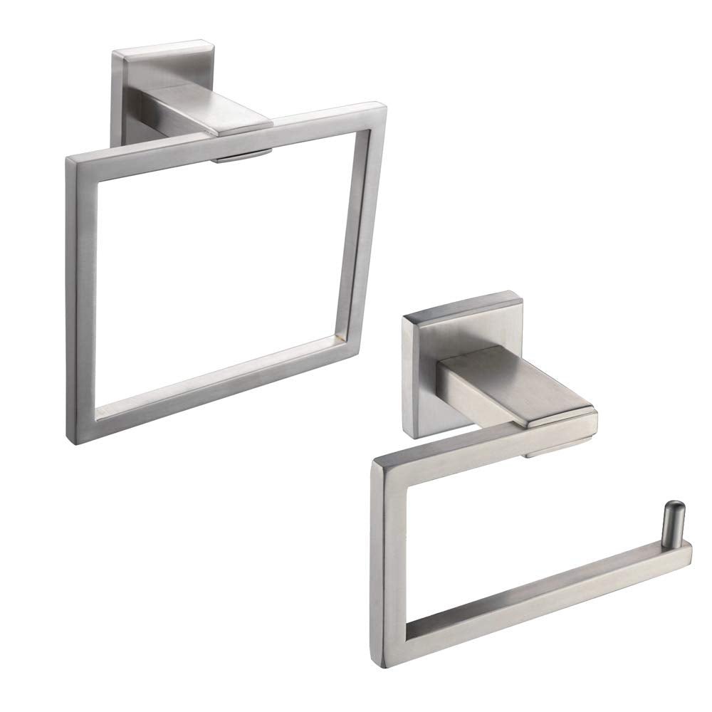 Gerz Bathroom Hardware Accessories Sets Brushed Sus304 Stainless Steel Bath Shower Set 2-Pieces (Toilet Paper Holder Towel Ring)