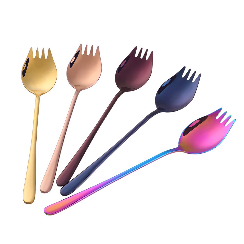 Buyer Star Sporks 2 In 1 Spoons Forks 5 Pieces Mix Color Stainless Steel Reusable Metal Korean Soup Dinner Spoons Camping Flatwa