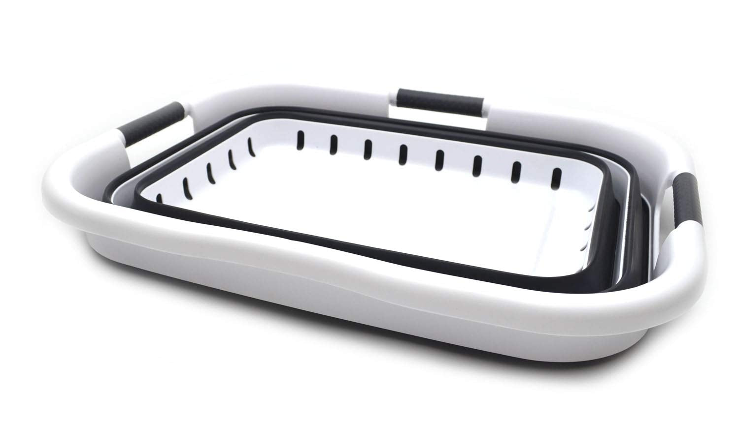 SAMMART 41L (10.8 gallon) Set of 2 Collapsible 3 Handled Plastic Laundry Basket-Foldable Pop Up Storage Container/Organizer-Space Saving Hamper/Basket (2  White/Black)