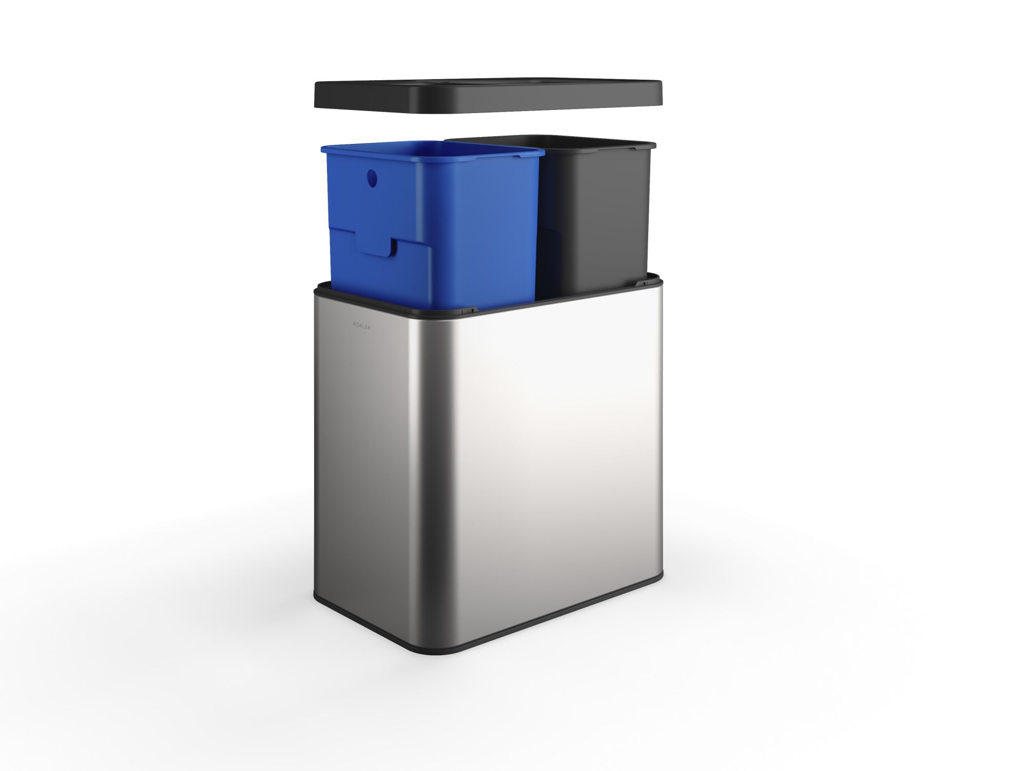 Kohler K-31315-Bst 22-Liter Dual-Bin Open-Top Trash Can, Black Stainless Steel