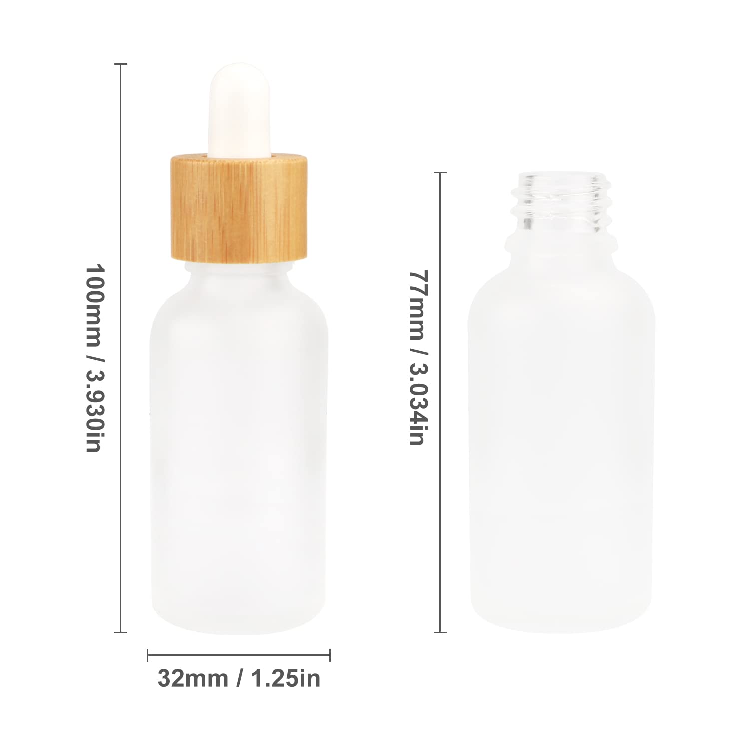 Frosted Glass Dropper Bottle, Refillable Glass Essential Oils Bottles With Eye Dropper&Bamboo Lids White Rubber Head Travel Cosm