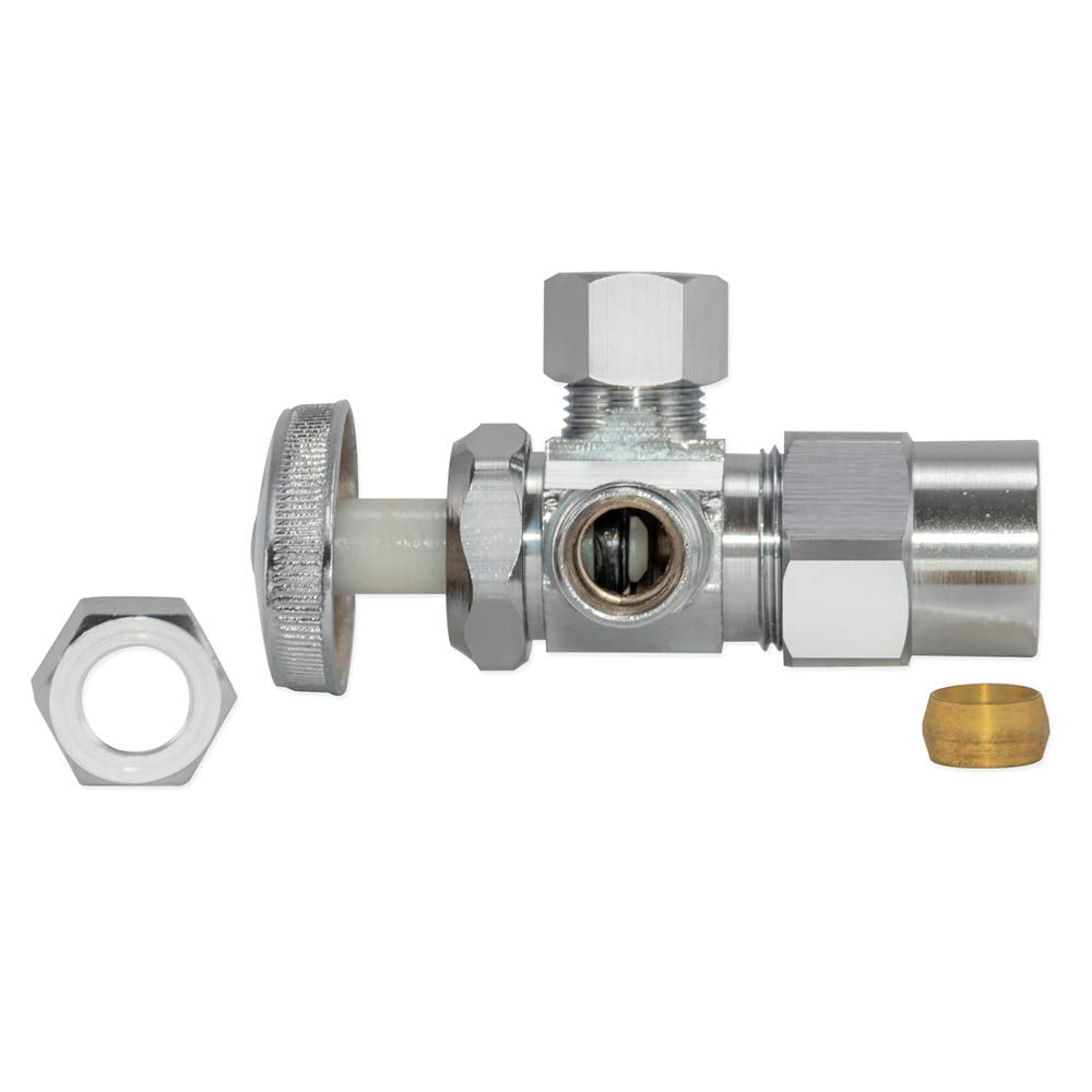 Eastman Multi-Turn Dual Outlet 3-Way Shut-Off Valve, 1/2 Inch Cpvc X 3/8 Inch Od Compression, Chrome Plated, 04349Lf