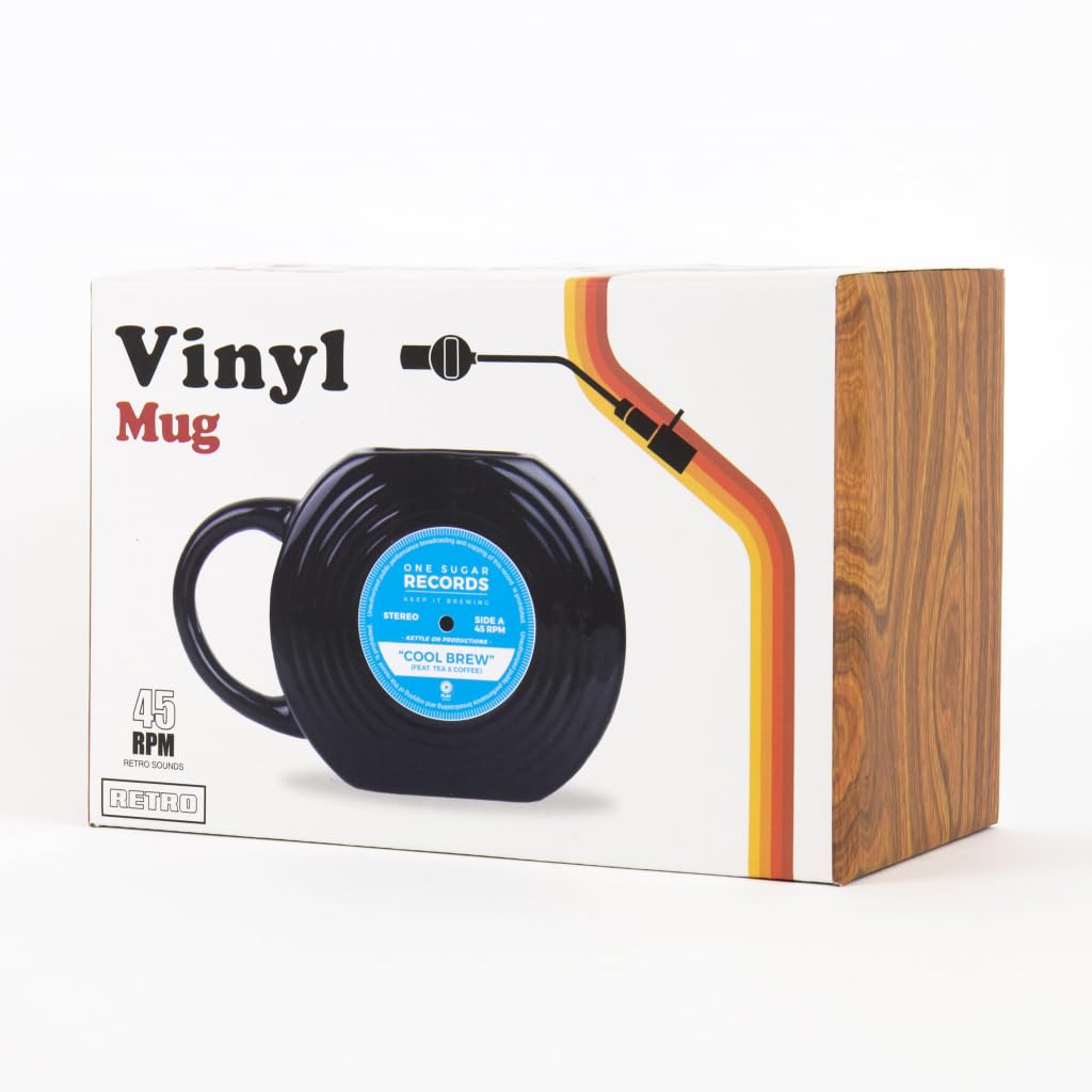 Gift Republic Vinyl Record Novelty Mug Retro Coffee Cup Music Lovers Gift Cool Retro Packaging Large Black Mug Birthday Christma