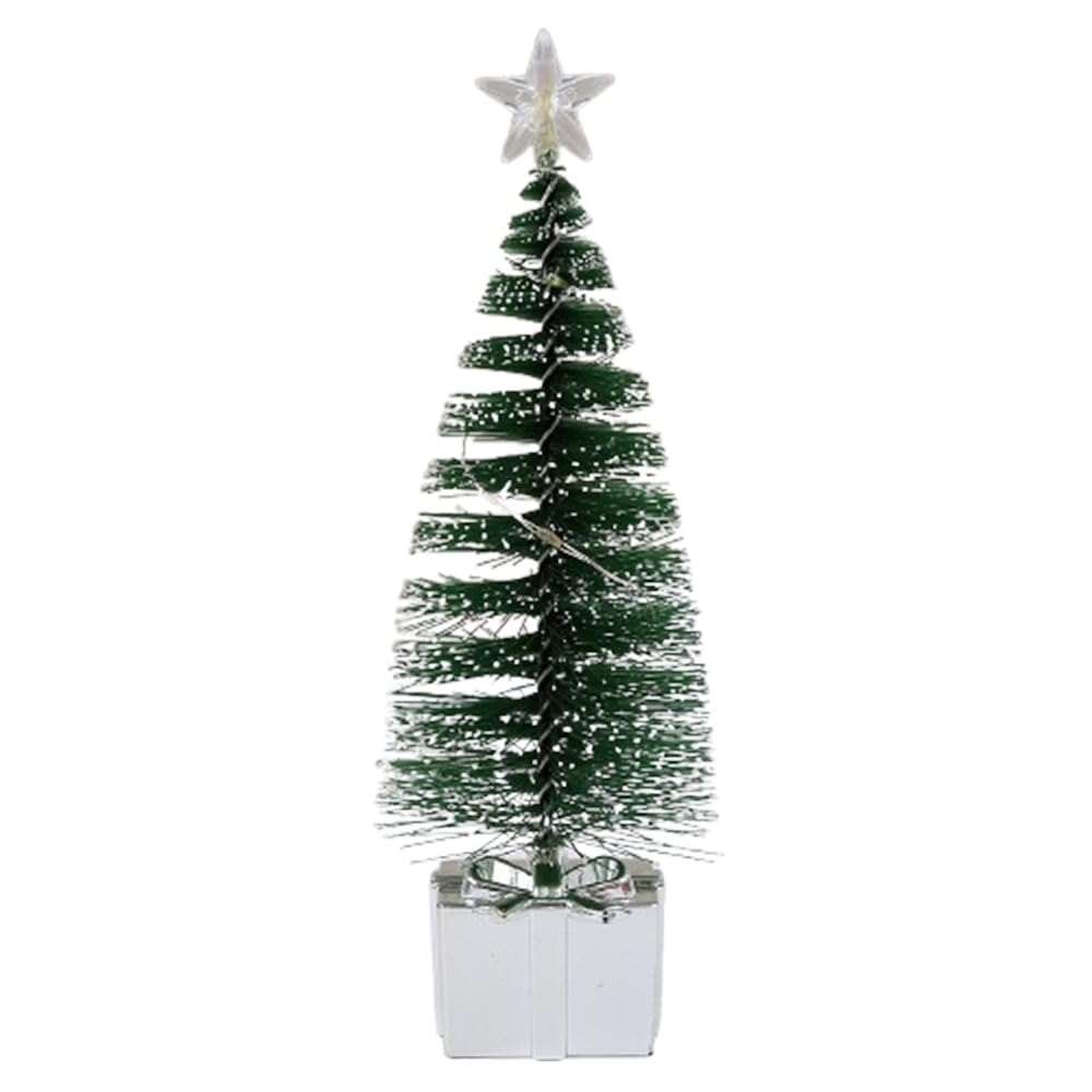 Sliver Gift Base Mini Artificial Christmas Tree with Colorful LED String Lights and Star, Tabletop Small Xmas Tree for DIY Holid