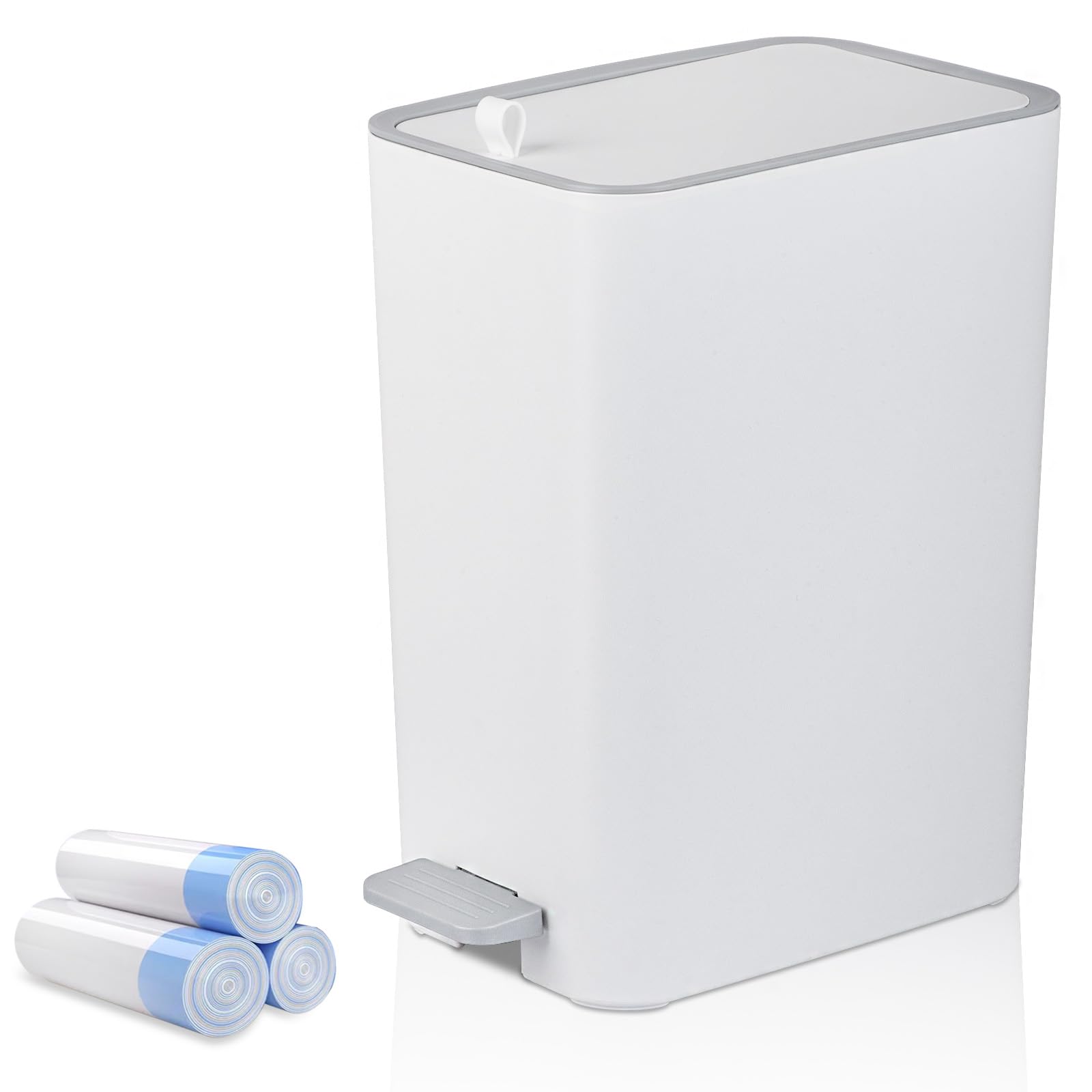 rejomiik Small Bathroom Trash Can with Lid, 2.1 Gallon Step Garbage Can with Handle, Slim Mini Wastebasket Bin for Bedroom, Offi