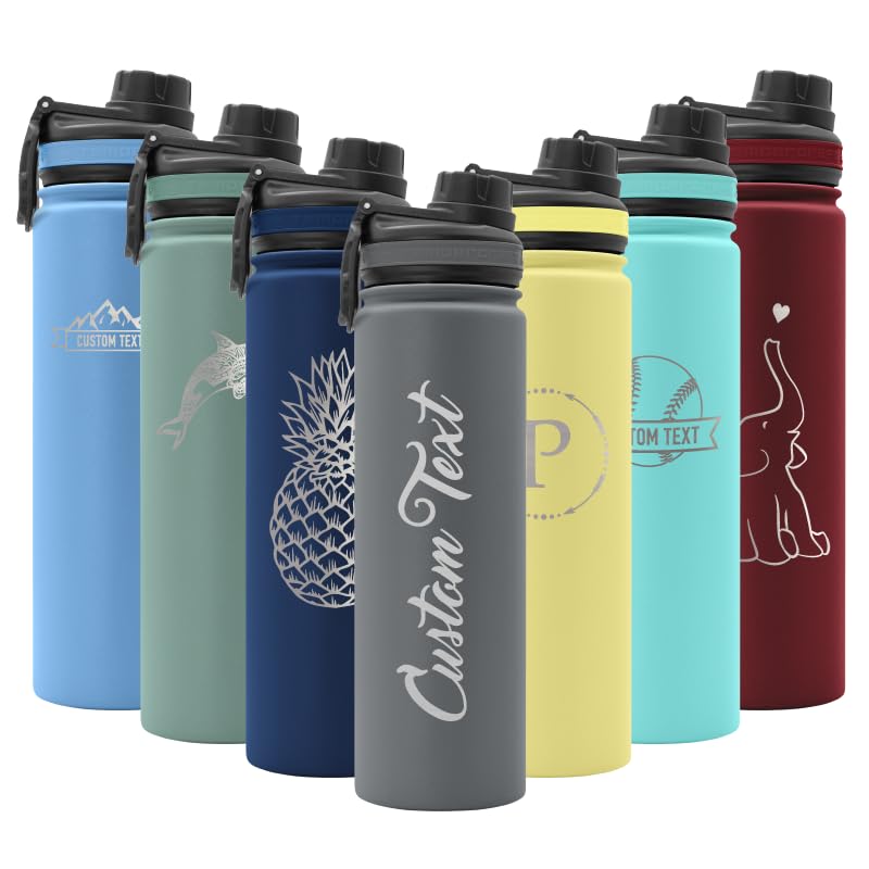 Tempercraft 22 Oz Vacuum Insulated Sport Bottle | Custom Laser Engraved Options | Stainless Steel, Double-Walled, Wide Mouth (Pe