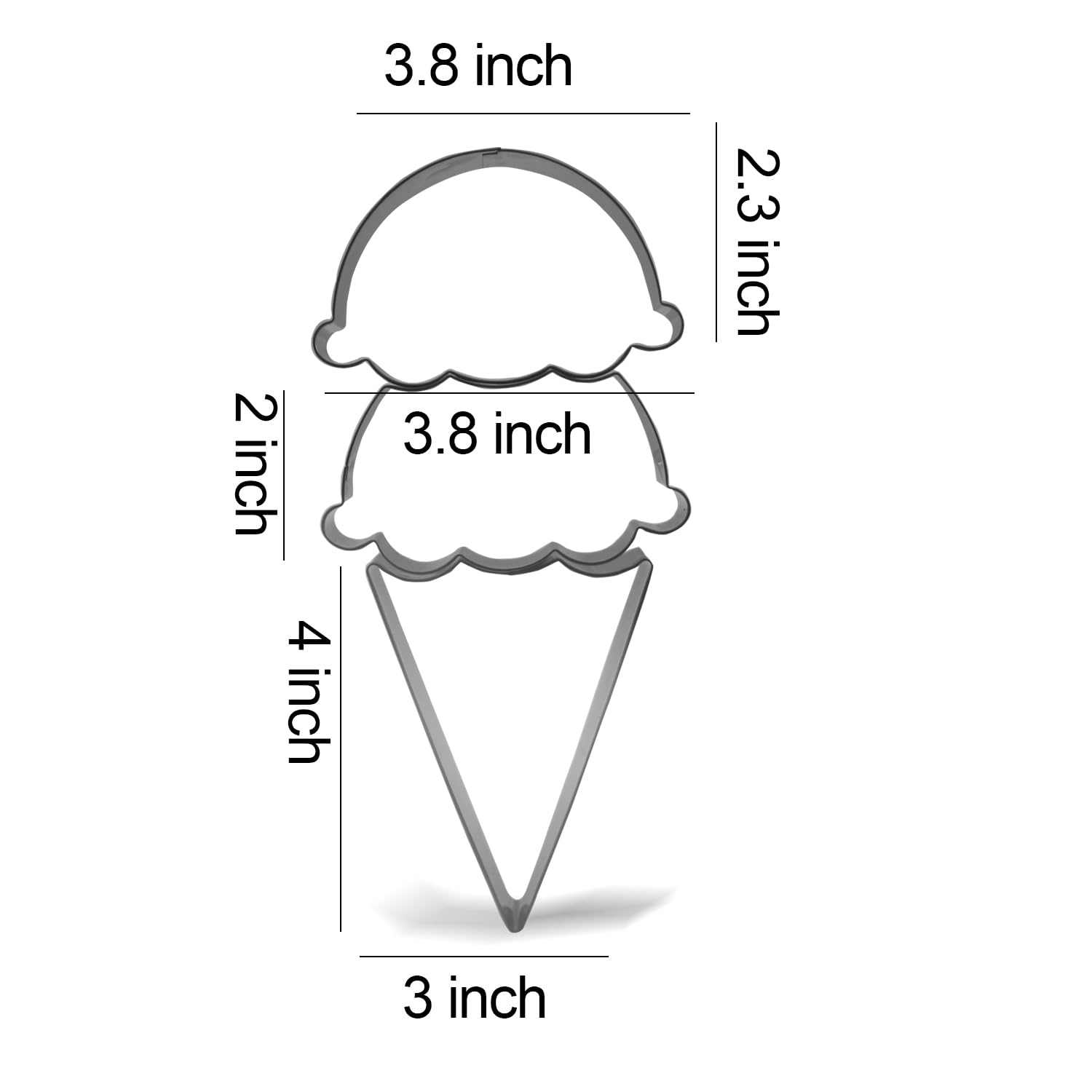 Keewah Stackable Ice Cream Cone Cookie Cutter Set, 3 Piece, Stainless Steel