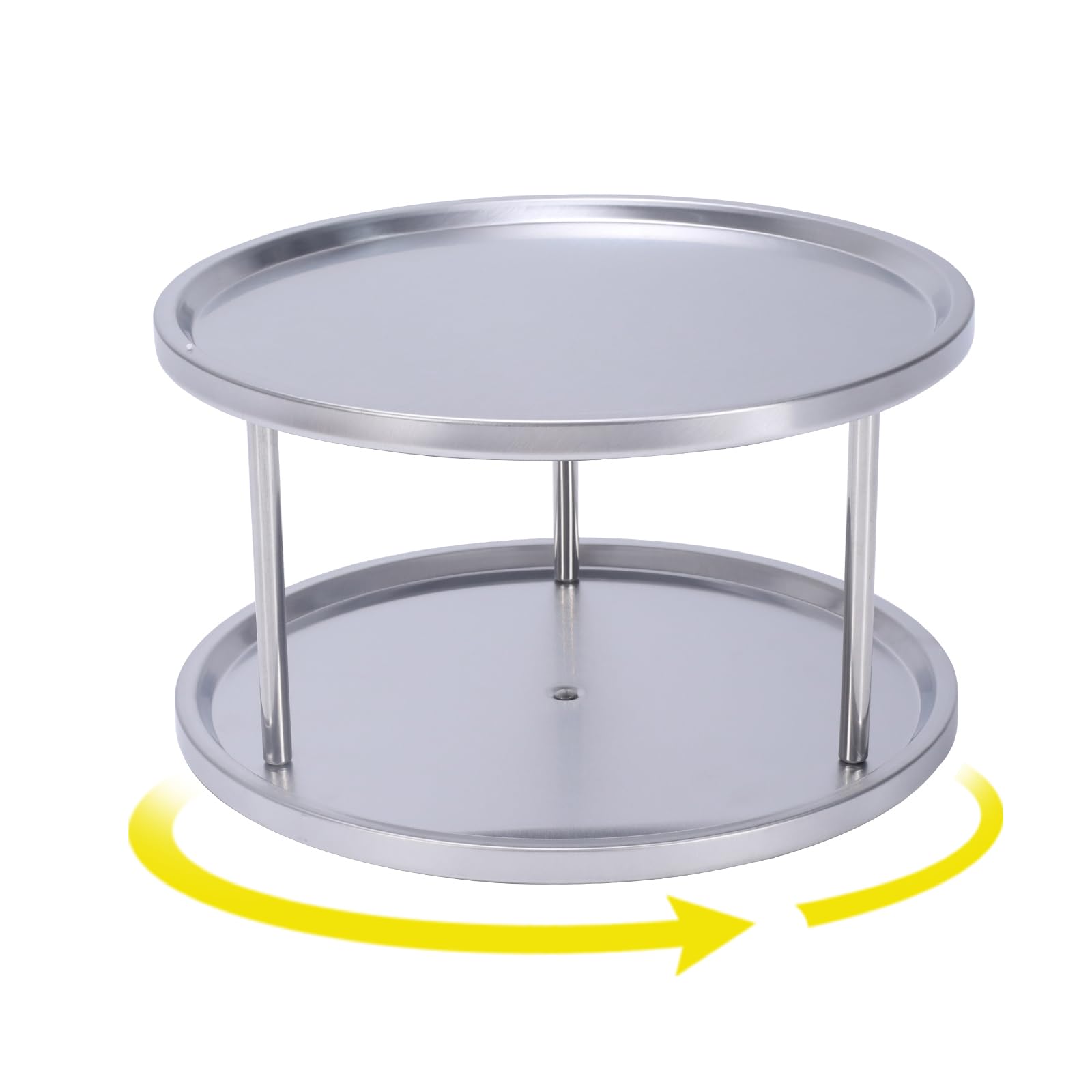 Lazy Susan 2Tier Stainless Steel Turntable Organizer for Medicine, Vitamin and Pill Bottle Organizer 360 Rotating Tray Storage 