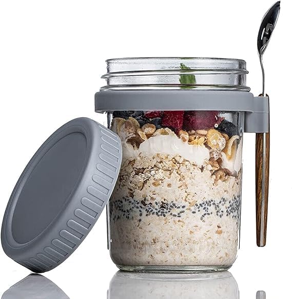 Vaghasiya Enterprise Glass Mason Jars With Lid And Spoon For Overnight Oats Leak Proof Oatmeal Container Great For Cereal Fruit 