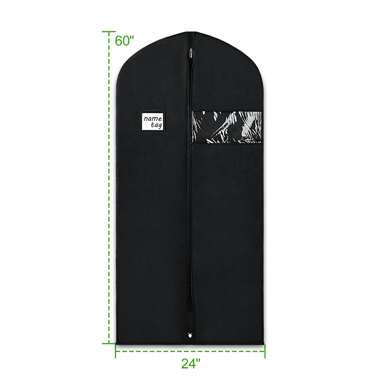 KEEGH Garment Bags for Hanging Clothes 60'' (Set of 6) Dress Bags for Gowns Long Dress Bags for Closet Storage with Zipper and Eye-Hole for Folding for Suit Coats Dresses  Black