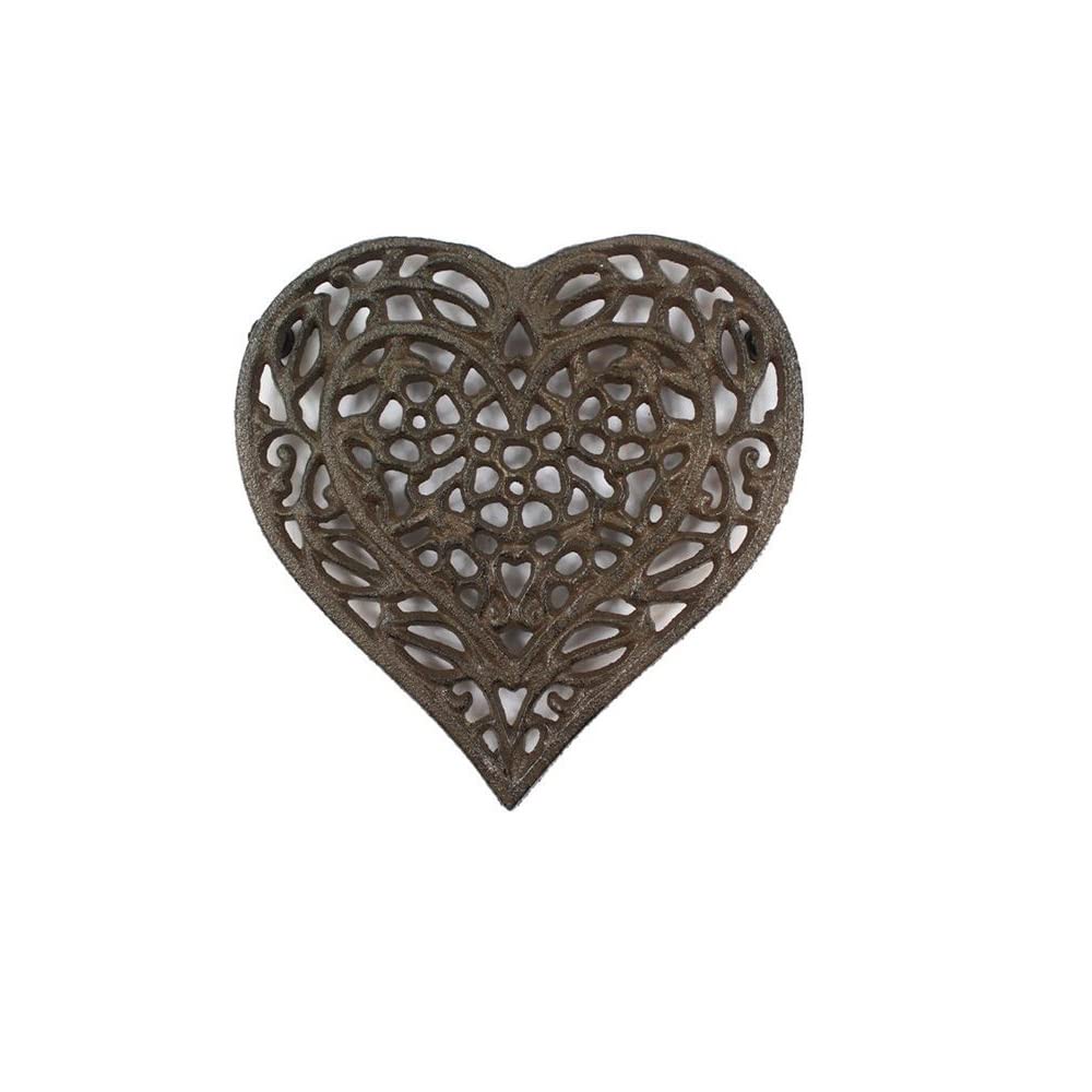 Handcrafted Nautical Decor Cast Iron Heart Shaped Trivet 7'' - Metal Art - Iron Kitchen Trivet