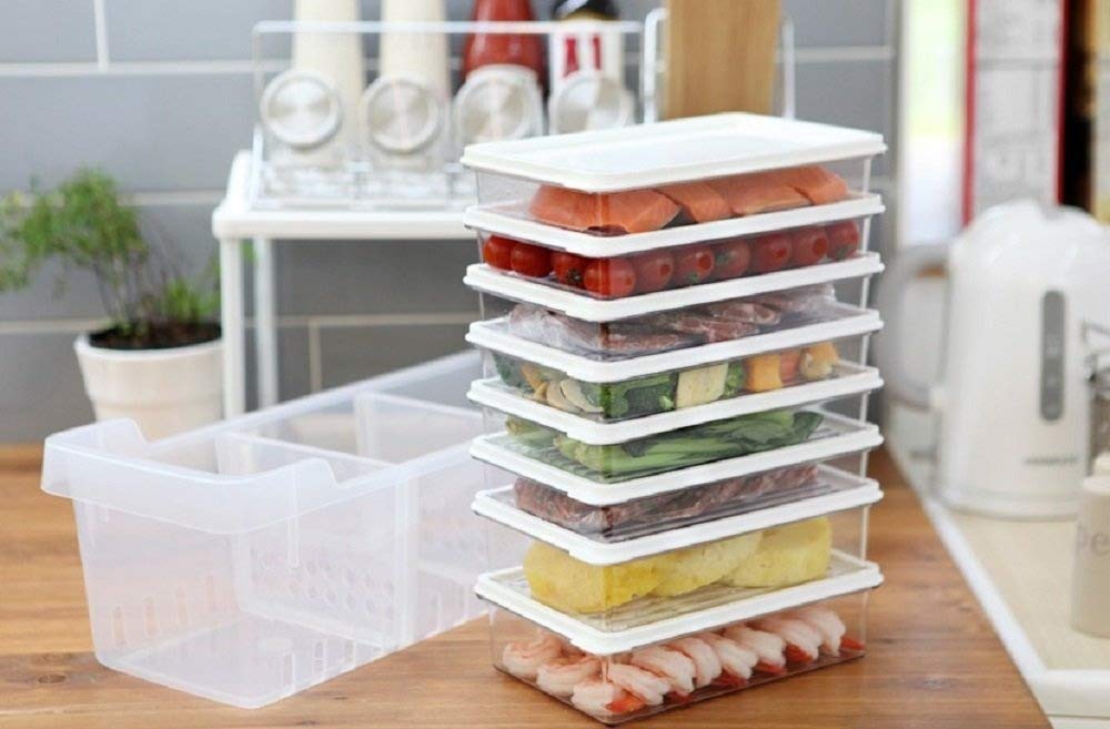 Innovation Living Kitchen Refrigerator Organizer, Fridge And Freezer Storage Trays Large+Food Containers With Lids L1(6P)+L2(2P)