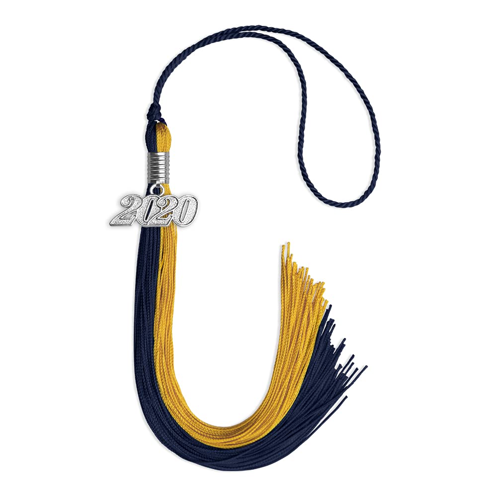 Endea Graduation Double Color Tassel with Silver Date Drop (Dark Navy Blue/Bright Gold, 2020)