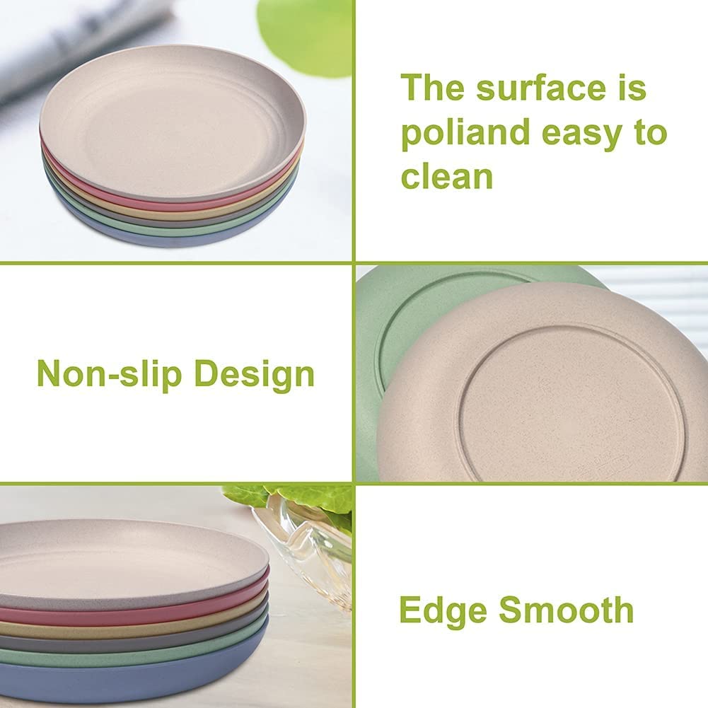 Hobein 6 Pack 10 Inch Wheat Straw Dinner Plates - Dishwasher & Microwave Safe Lunch Plates Reusable Eco-Friendly Lightweight Unb