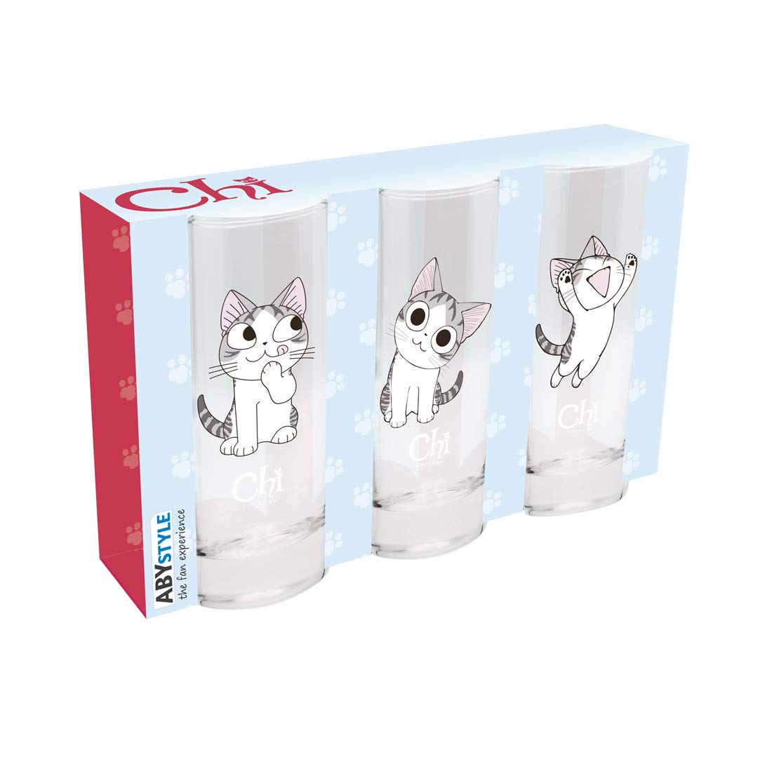 Abystyle Chi'S Sweet Home Cute Kitty Cat Drinking Glass Set 10 Oz. 5.5'' Tall Anime Manga Drinkware Home & Kitchen Essential Gif