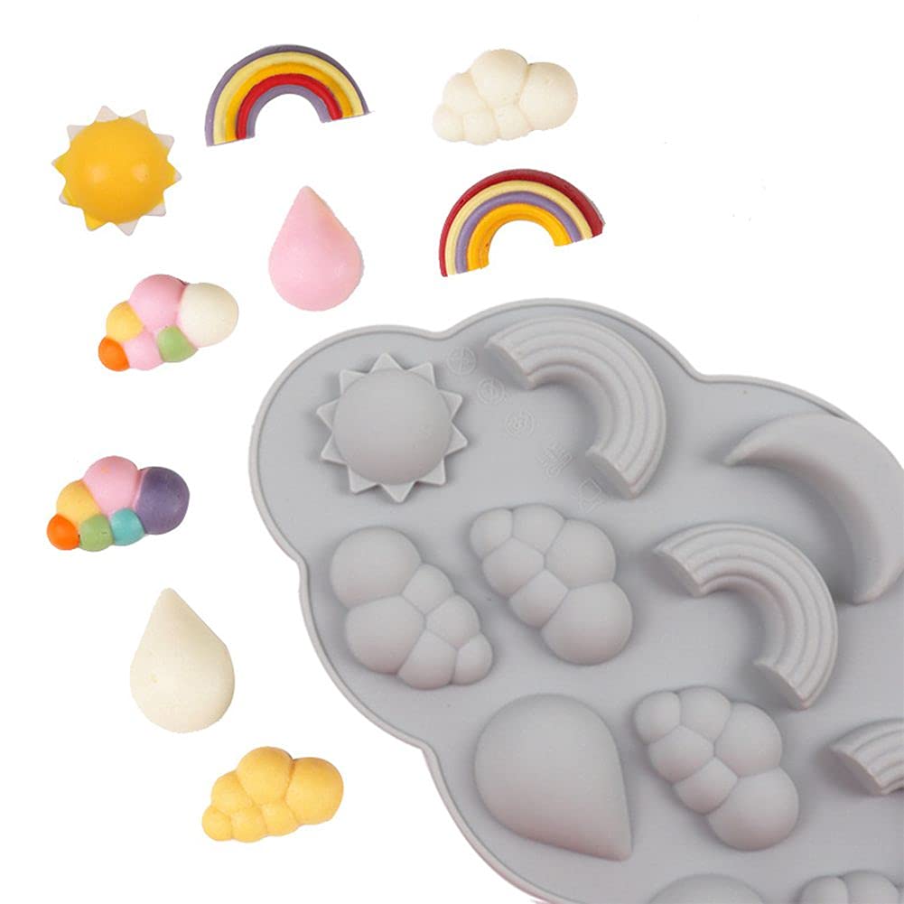 Xmox 2 Pcs 3D Cloud Sun Rainbow Raindrop Weather Theme Silicone Mold Cake Border Fondant Molds Cake Decorating Tools Chocolate,