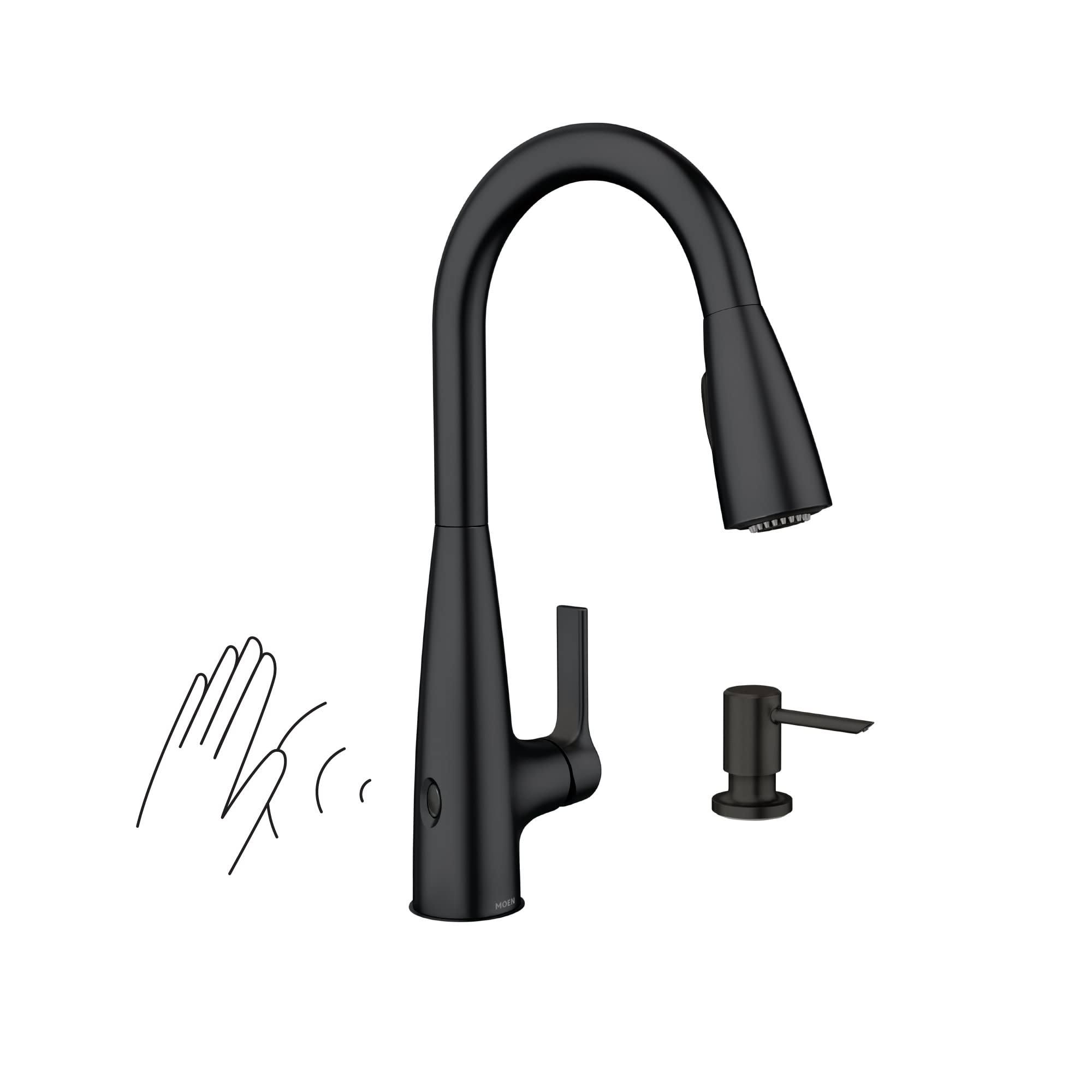 Moen Haelyn Matte Black Touchless SingleHandle PullDown Sprayer Kitchen Faucet with Soap Dispenser, Features Power Clean for a