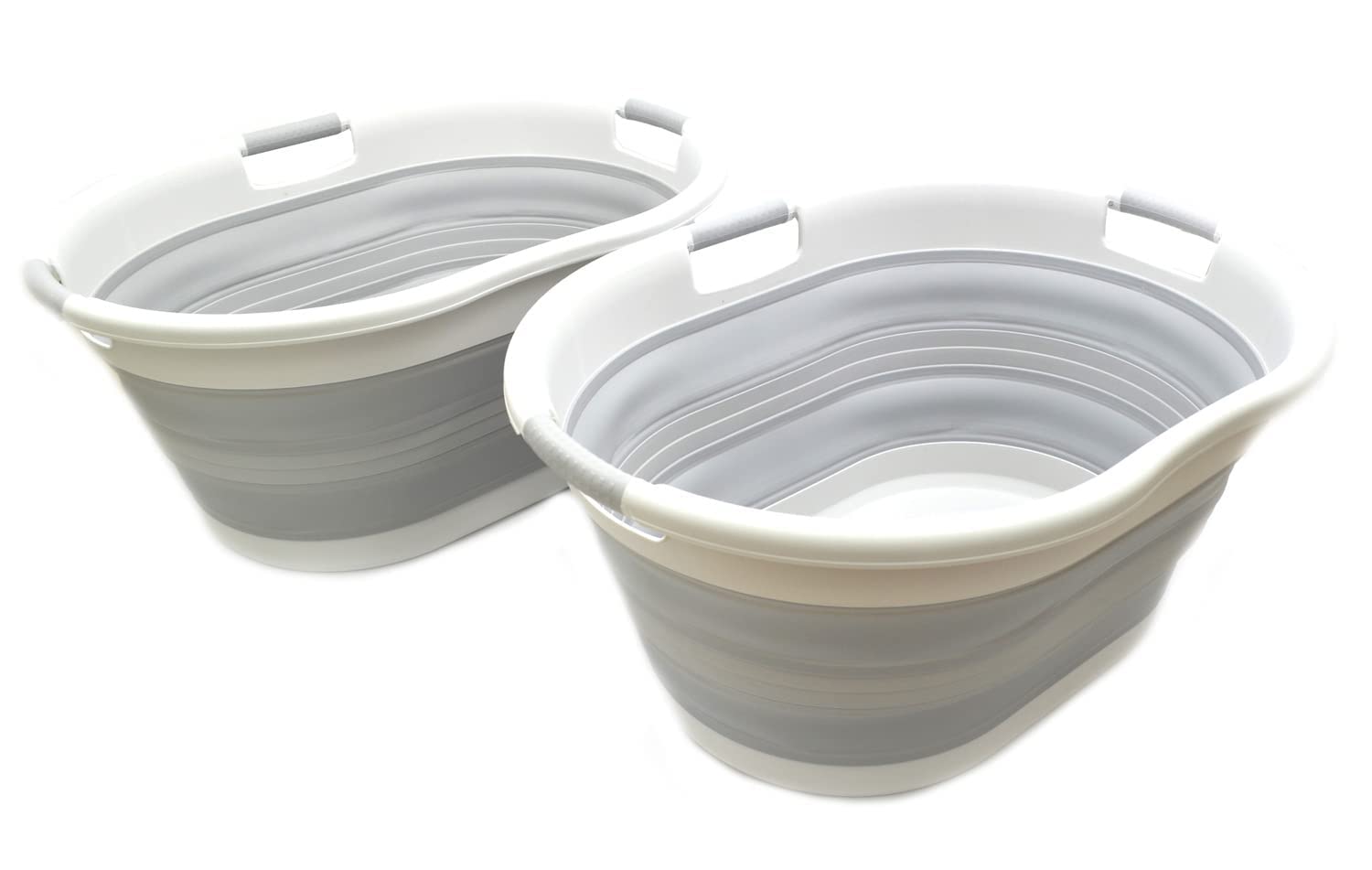 SAMMART 57L (15 Gallons) Collapsible 3-Handled Plastic Laundry Basket - Oval Tub - Portable Washing Tub-Space Saving Laundry Hamper  Water Capacity 44L / 11.6 Gallon (2  Grey/Grey)