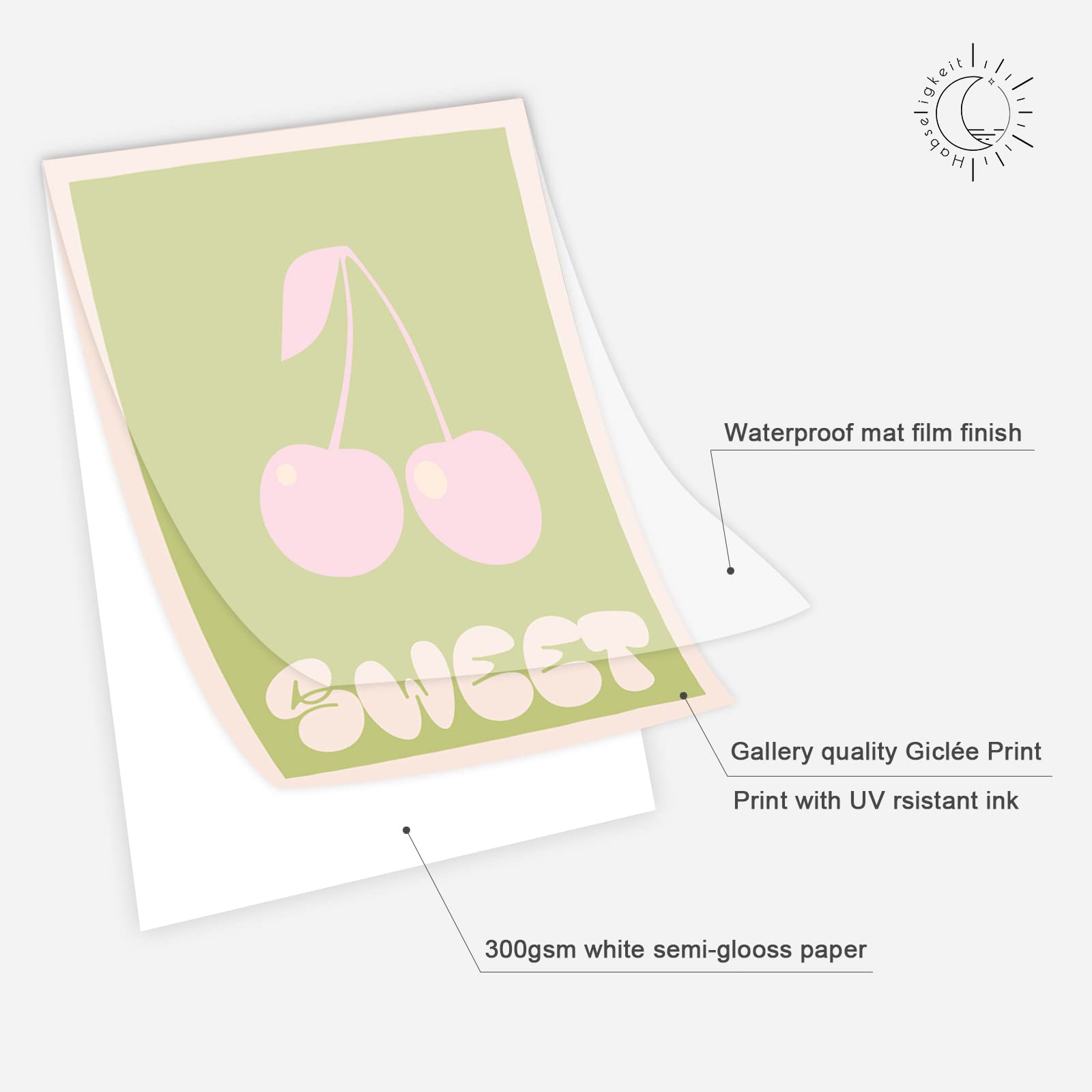 Habseligkeit Green Danish Pastel Wall Decor For Girls Dorm, Aesthetic Cute Room Decor, Preppy Wall Art Prints For Room Decor Aes