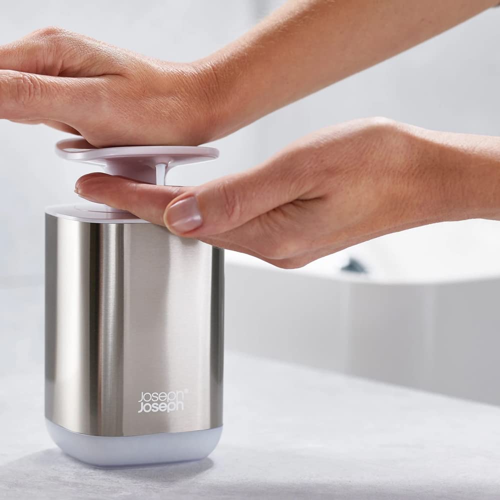 Joseph Joseph Presto Stainless-Steel Hygienic Easy-Push Soap Dispenser With Wide Pump, White