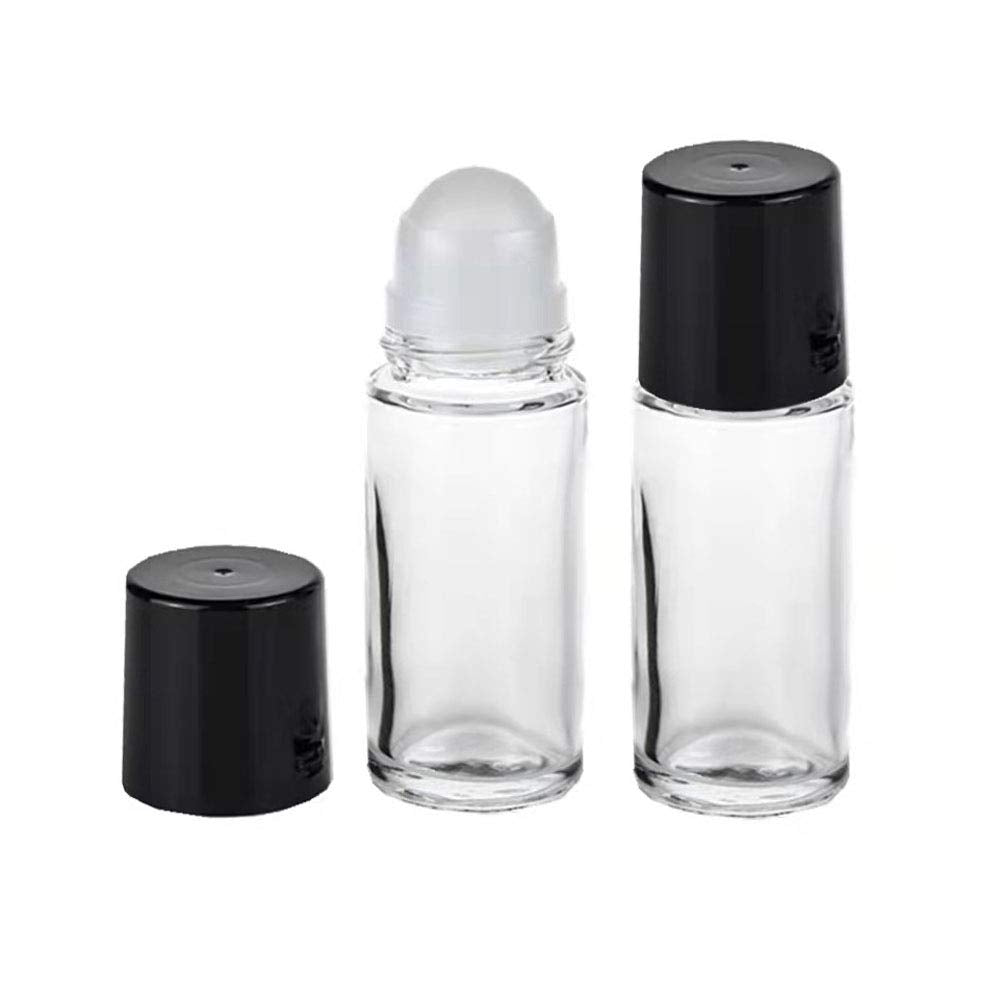 2Pcs 30 Ml 1Oz Deodorant Glass Roller Bottles Refillable Empty Massage Roll On Bottles Containers With Plastic Roller Ball Black