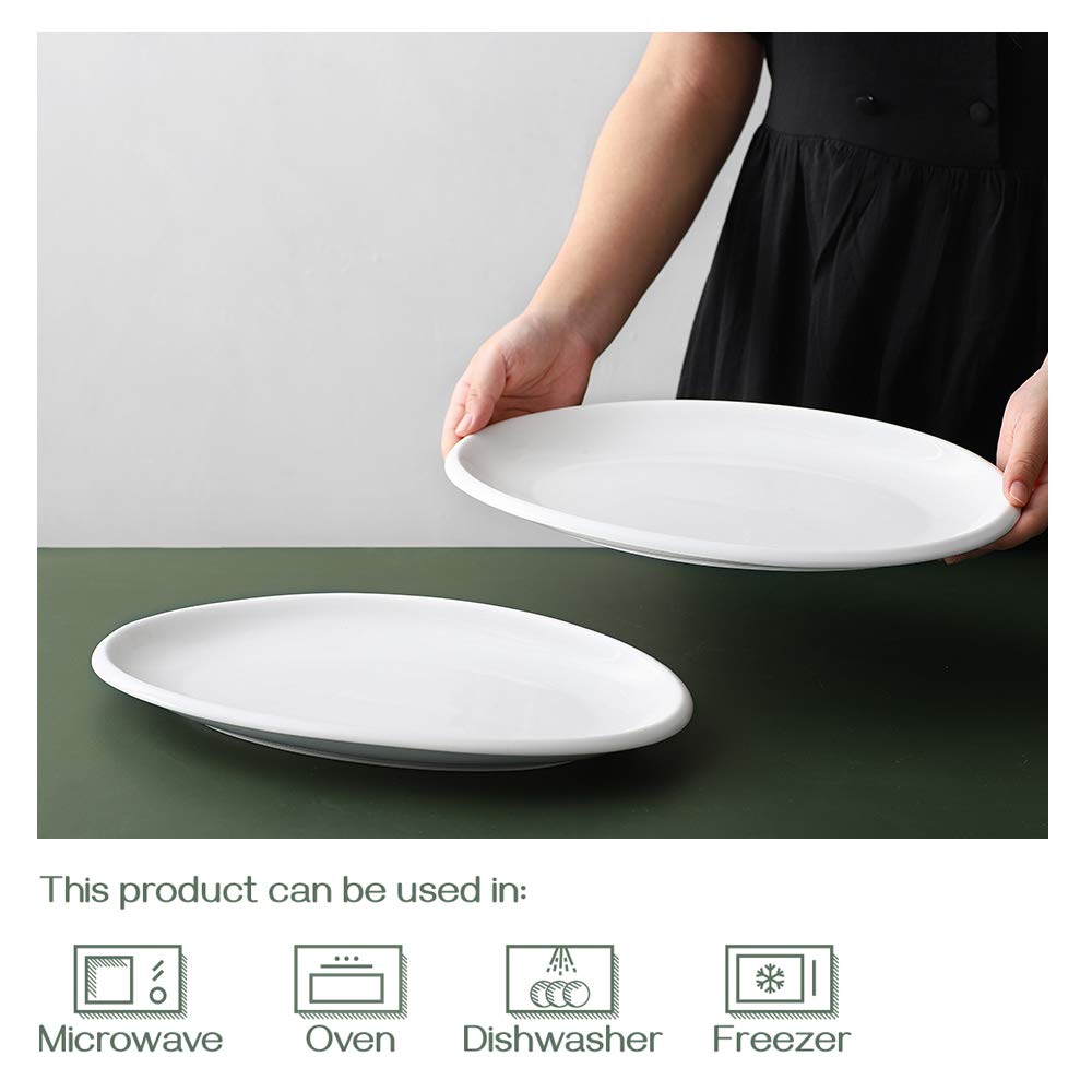 Dowan 14'' White Serving Platters For Entertaining, Oval Serving Plates, Party Serving Trays And Platters Oven Safe, Porcelain D