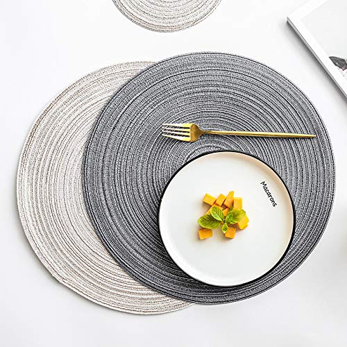 Adido Eva Round Placemats Set Of 4 Heat Resistant Braided Place Mats 11.8 Inch For Kitchen Table Black Grey