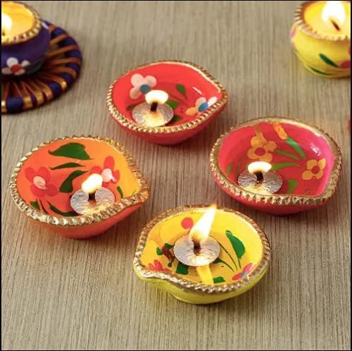 Stlyz Colourful Handmade Diyas For Diwali Hand Painted Decorative Clay Mitti Diya Deepak Lanterns For Diwali Decoration (Pack Of