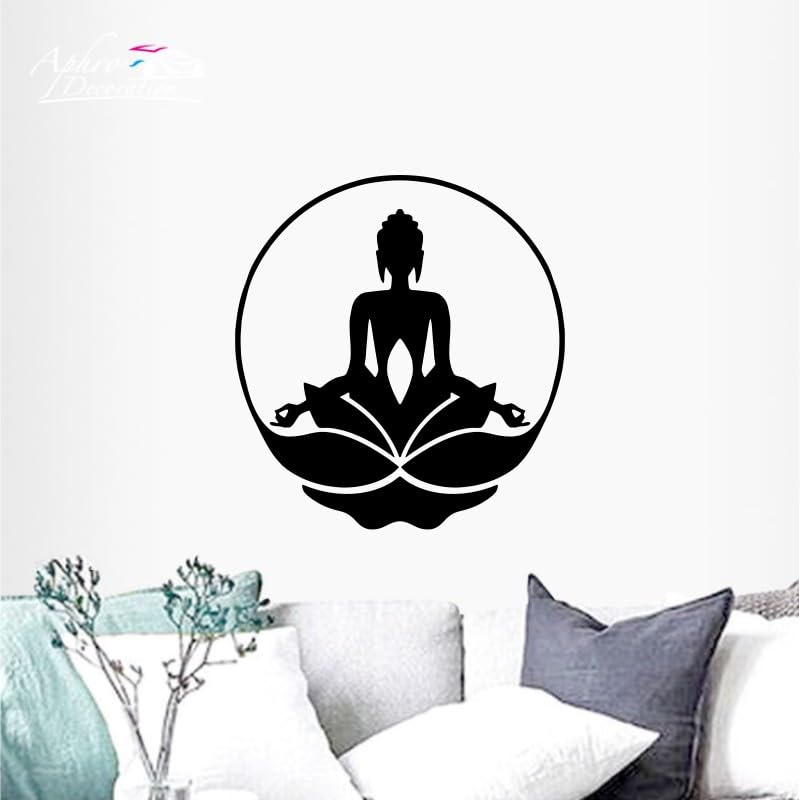 Gadgets Wrap Wall Decal Vinyl Sticker Buddha Namaste Yoga Peace Lotus Flower Black For Office Home Wall Decoration