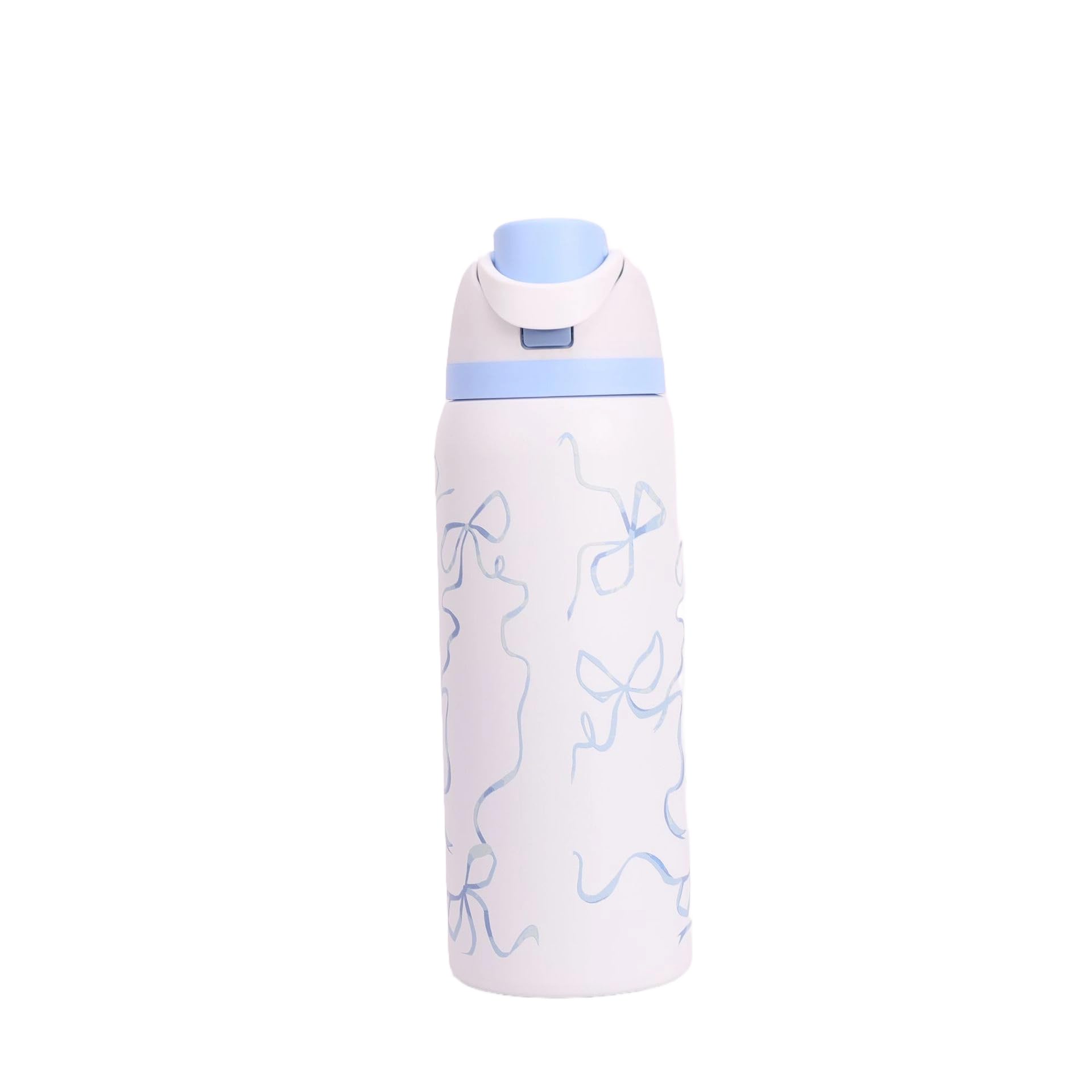 304 Stainless Steel Fitness Sports Vacuum Bottle with handle and straw, Large Capacity Macaron Thermal Mug /16/19/24/32 oz (blue