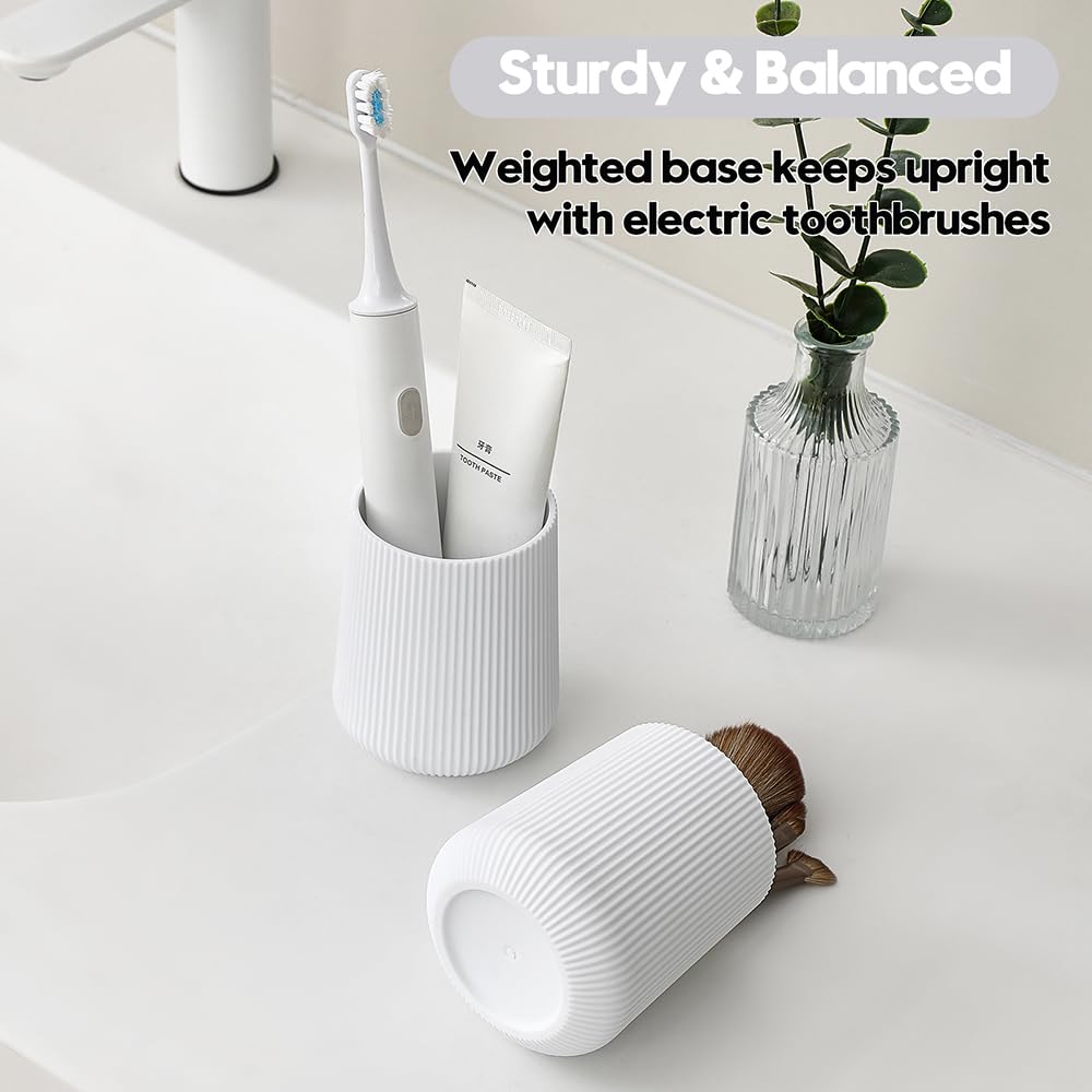 YAUKPH White Striped Toothbrush Holder for Electric Toothbrushes Bathroom Organizer for Toothpaste Kids & Adults