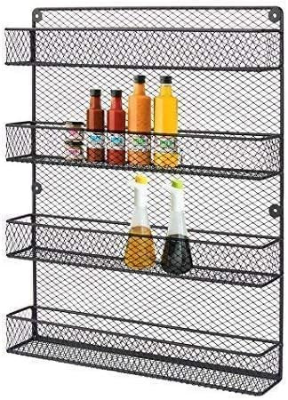 Ogfc 11155 Classic 4 Tier Wall Mount Spice Rack Organizer Country Metal Kitchen Wire Kitchen Spice Storage Shelf, Black