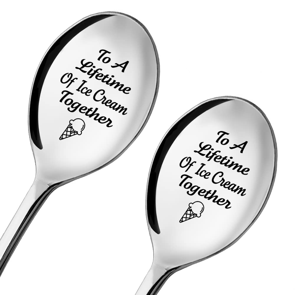 Zbbfscsb To A Lifetime Of Ice Cream Together 2 Pcs Spoon With Gift Box, Ice Cream Spoons For Couple, His Her Ice Cream Spoons, I