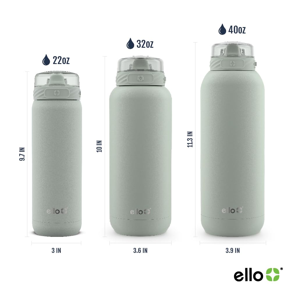 Ello Cooper 40Oz Stainless Steel Water Bottle With Straw And Carry Handle, Double Walled And Vacuum Insulated Metal, Leak Proof
