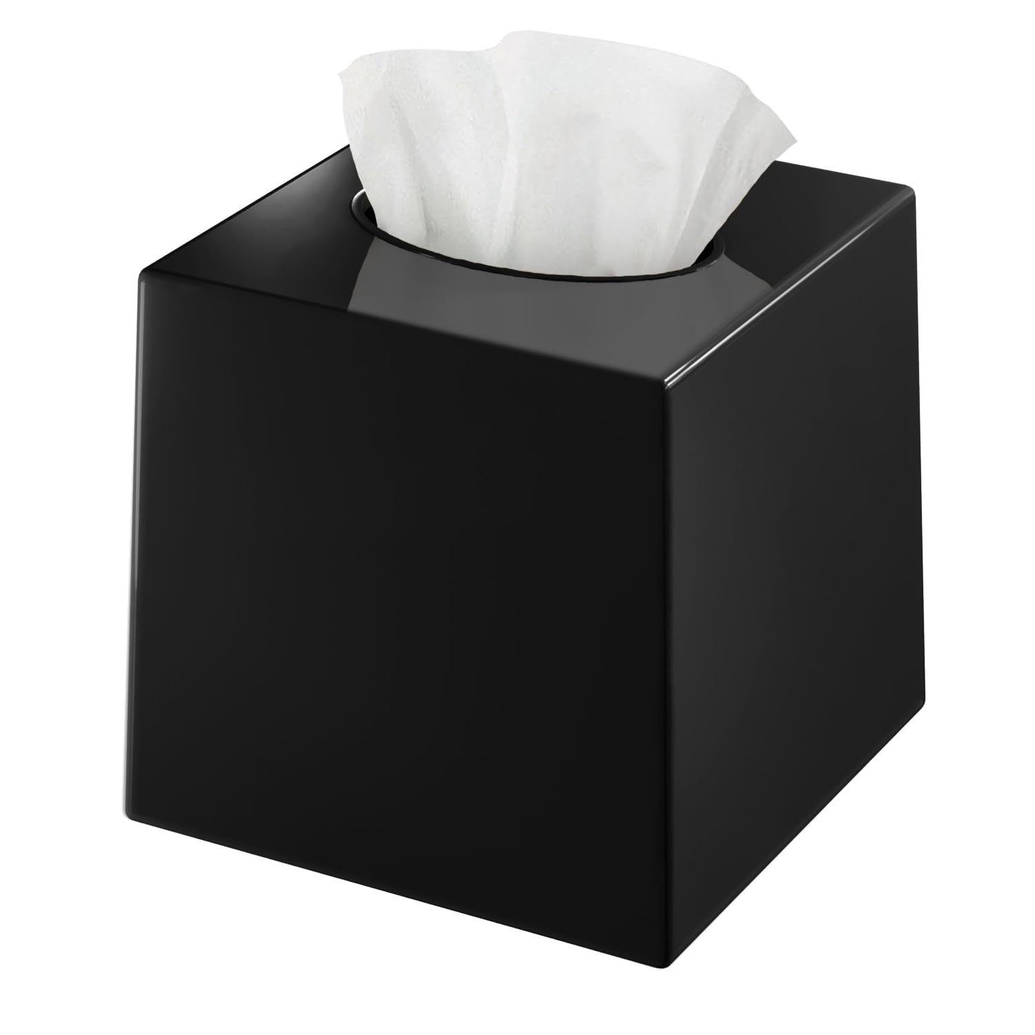 Black Tissue Box Cover Square - Plastic Facial Tissue Box Holder - Decorative Cube Tissue Holder Vessel Dispenser Fits Any Vanit