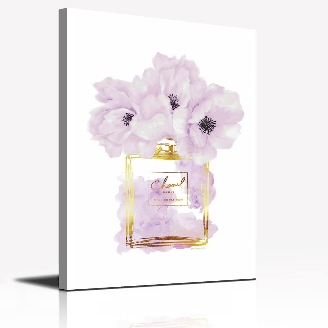 Canvas Wall Art Glam Perfume Chanel Pictures Wall Decor Purple Flowers And Gold Canvas Wall Art Girl Home Decor For Bedroom Wall