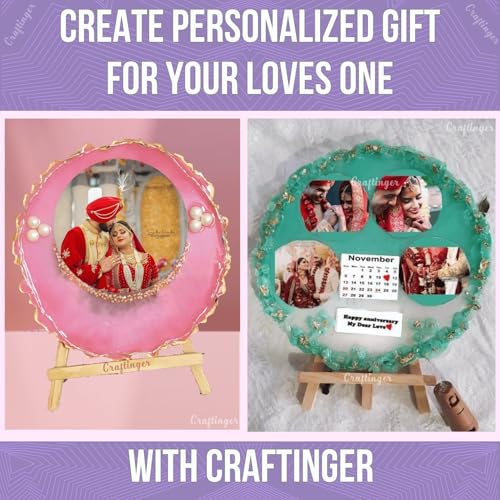 Craftinger Resin Art Photoframe Kit With 300Gm Resin & Wooden Stand Acrelic Sticker Of Happy Birthday And Happy Anniversary