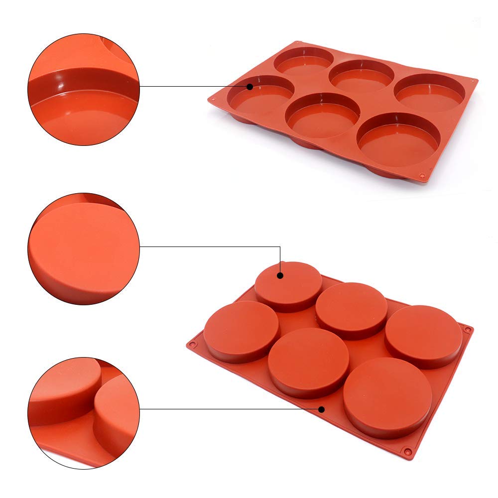 6-Cavity Large Cake Molds Silicone Round Disc Resin Coaster Mold Non-Stick Baking Molds, Mousse Cake Pan, French Dessert, Candy,