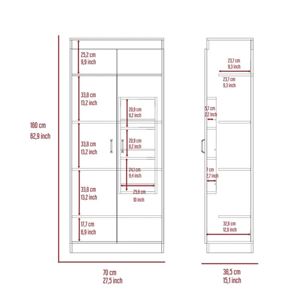 TUHOME Varese Pantry Cabinet  Two Door Cabinet  Three Internal Door Shelves  Five Shelves  White   For Kitchen Room