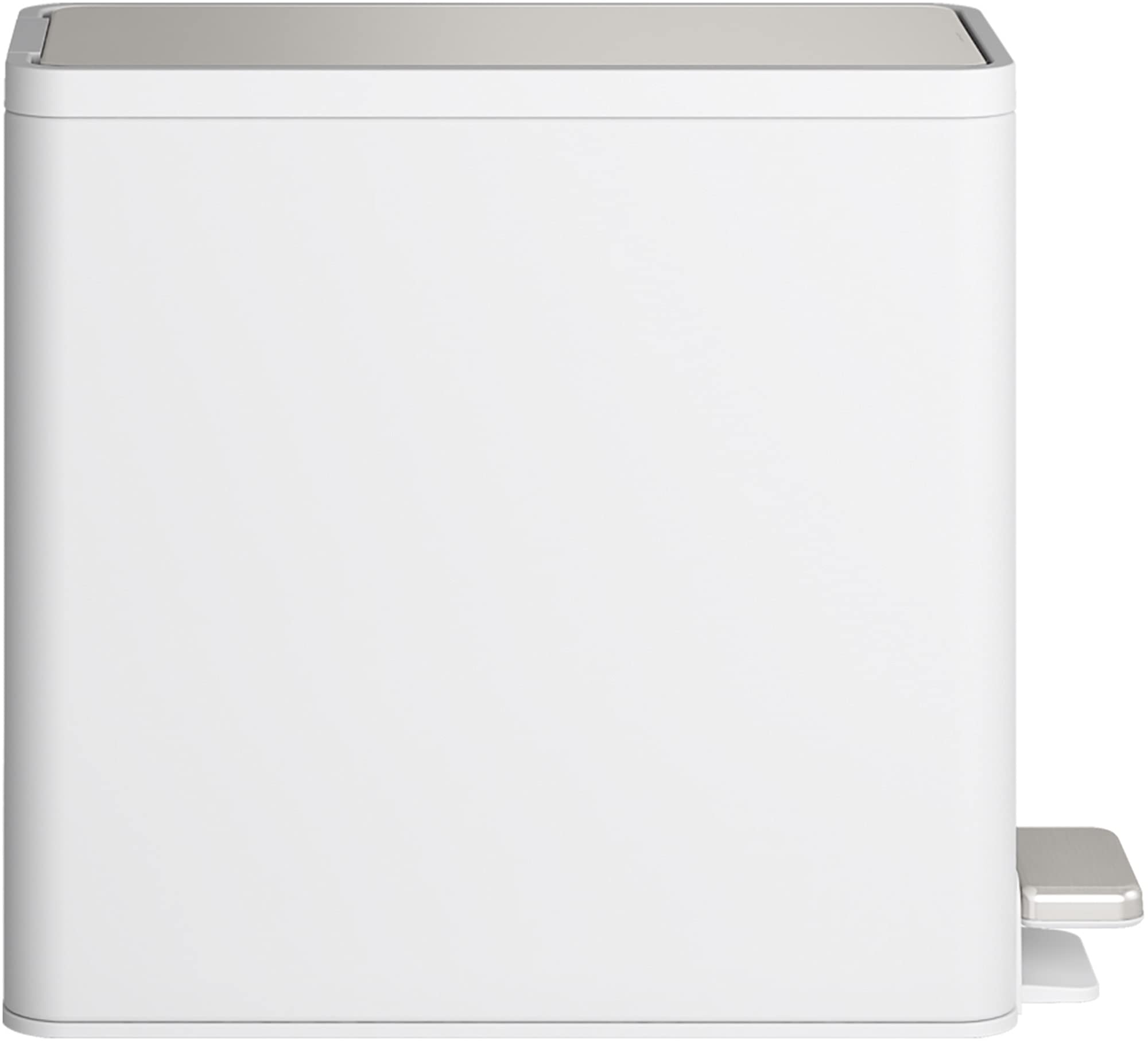 KOHLER 20957-STW 2.5 Gallon Slim Step Trash Can  Bathroom Trash Can with Soft-Close Foot Pedal  White with Stainless Steel