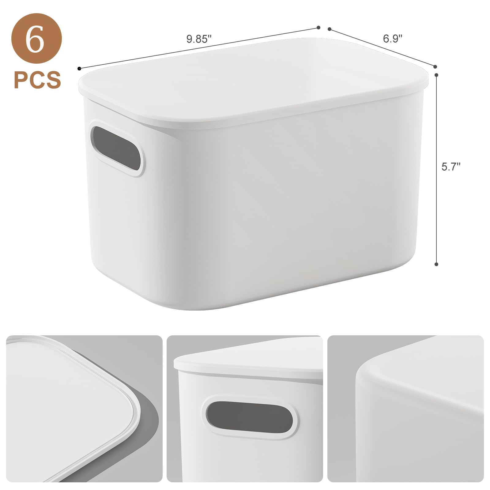 Orgidol 6 Pack White Storage Bins With Lids Stackable Storage Container For Organizing, Storage Boxes With Handle For Shelves, C