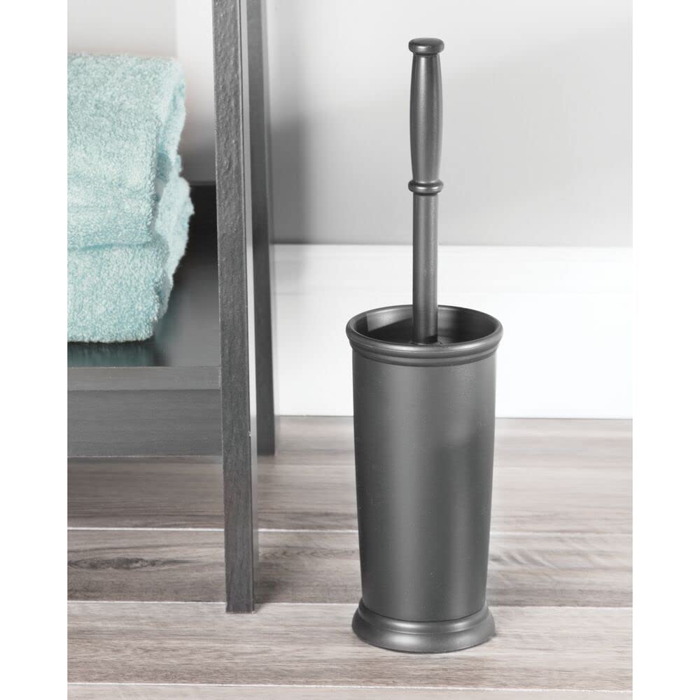 mDesign Toilet Bowl Brush and Holder - Covered Bathroom Toilet Brush - Standing Toilet Bowl Scrubber in Modern Holder - Space Sa