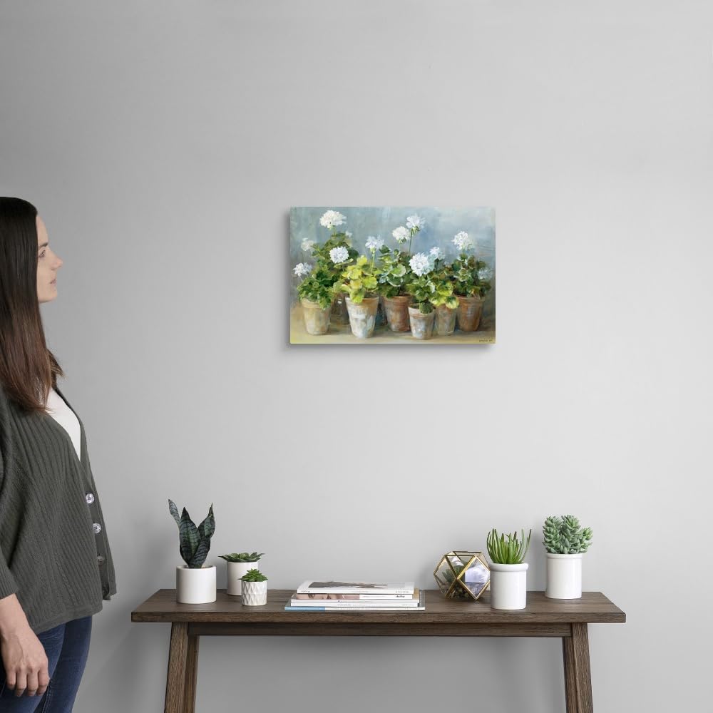 Canvas On Demand White Geraniums Canvas Wall Art Print By Danhui Nai, Traditional, Home Decor, Design Floral Artwork, 18''X12''