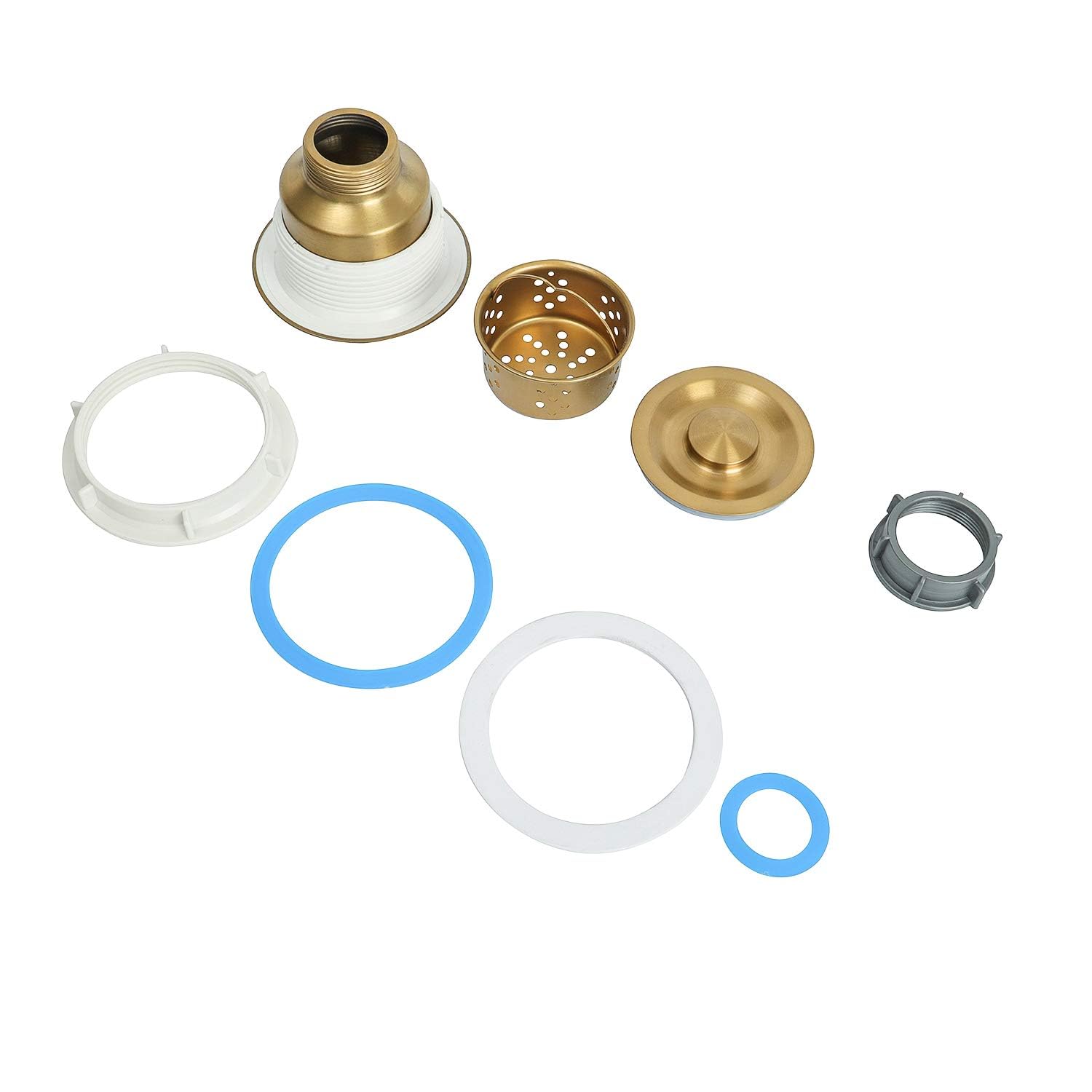 LQS Kitchen Sink Drain Strainer Assembly  Sink drain 304 Stainless Steel with Removable Deep Waste Basket and Sealing Lid 3-1/2-inch Golden