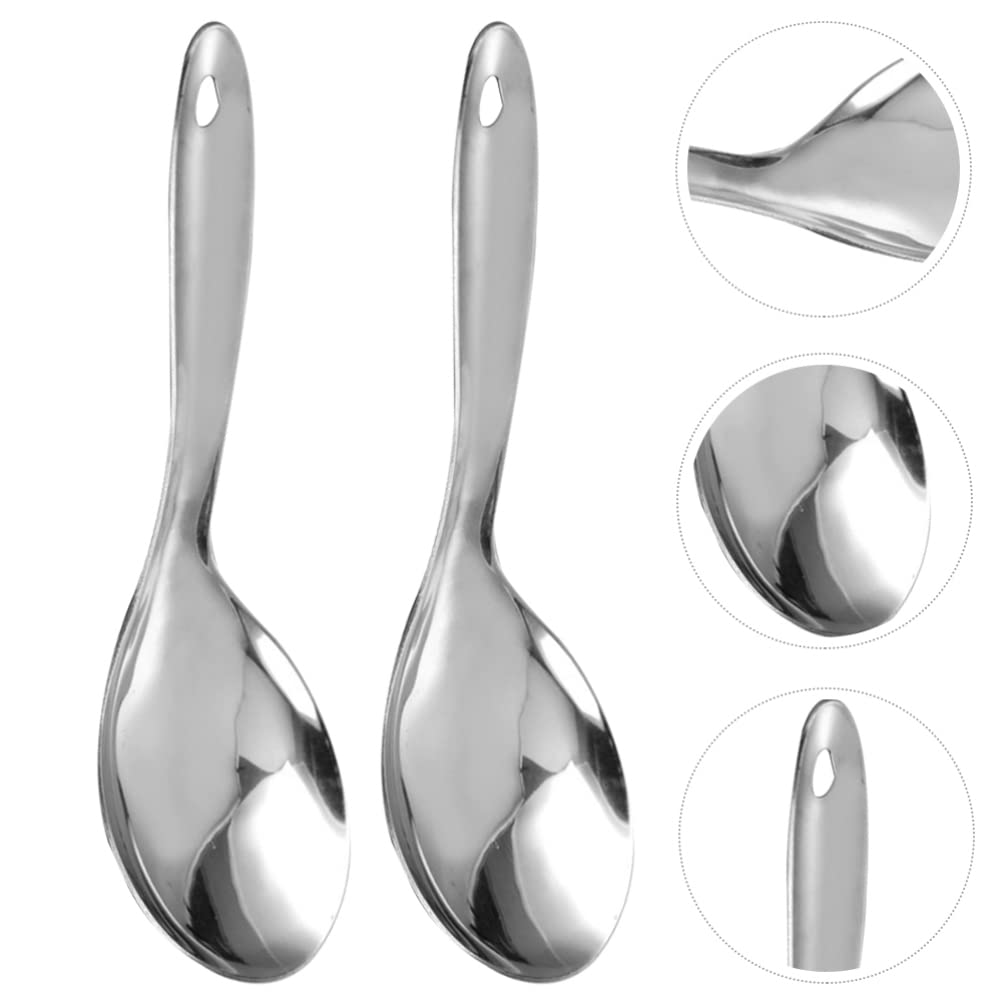 3Pcs Stainless Steel Rice Paddle Spoon Rice Scooper Metal Serving Spoon Cooking Spoon Utensil Rice Servers Soup Ladle For Kitche