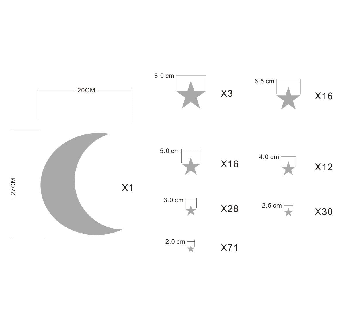 Moon and Stars Wall Decal Vinyl Sticker for Kids Boy Girls Baby Room Decoration Good Night Nursery Wall Decor Home House Bedroom Design YMX16 (Gray)