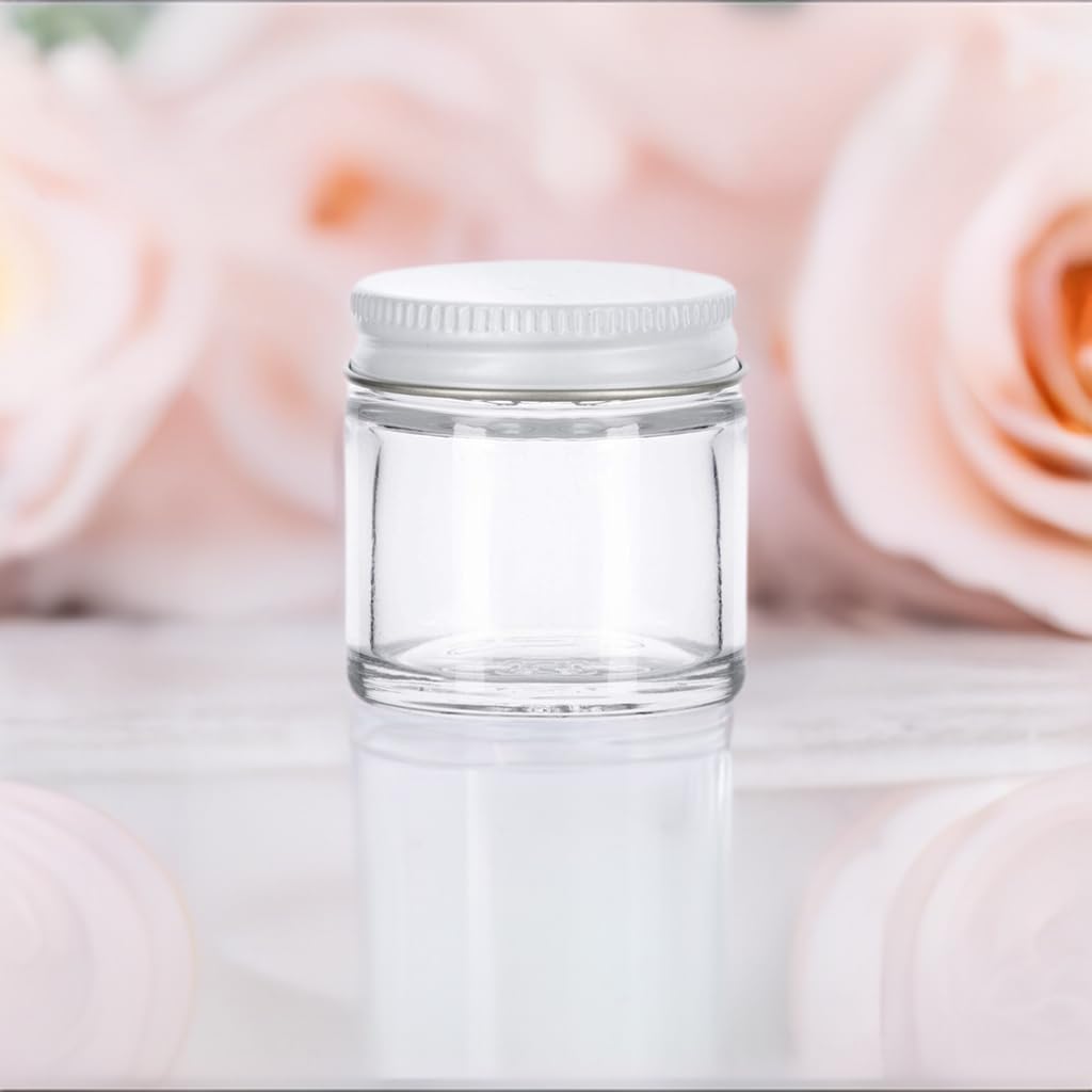 2 Oz / 60 Ml Clear Thick Glass Straight Sided Jar With White Metal Airtight Lid (12 Pack)